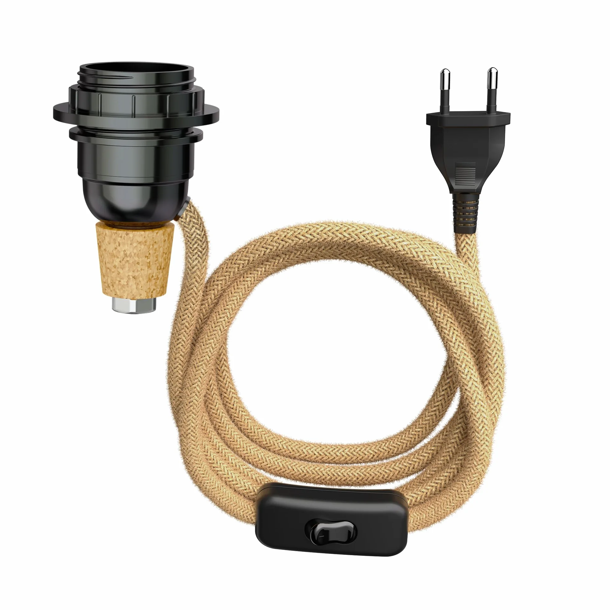 ledscom.de Lampa stołowa korkowa FLAKO z przełącznikiem i kablem tekstylnym, konopie, naturalny beż, 1x E27 maks. 60W, bez butelki, bez żarówki