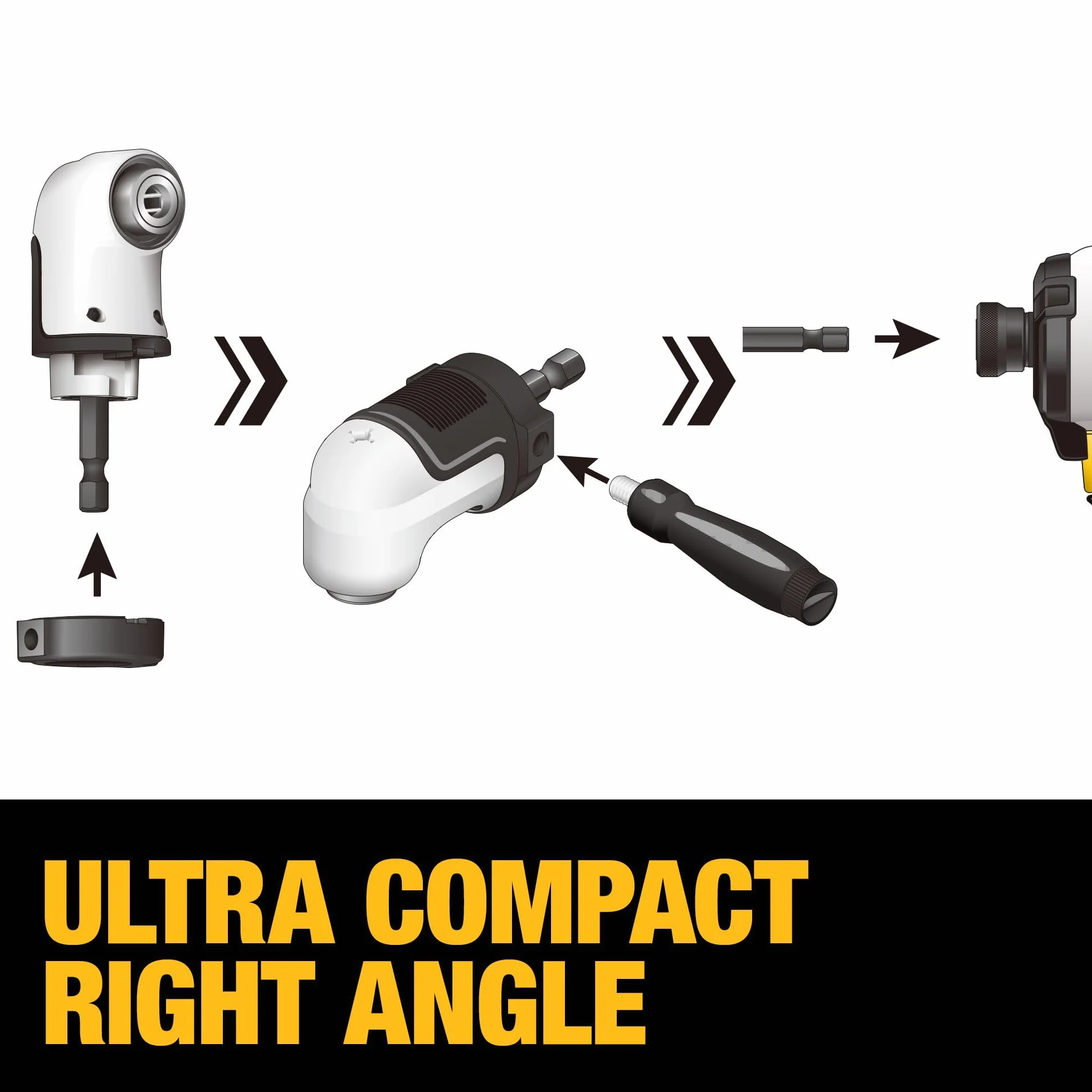 DEWALT FlexTorq adapter wiertarki kątowej, system 4 w 1, kompaktowy, elastyczny prosty trzpień, 30,5 cm (DWAMRASETFT)