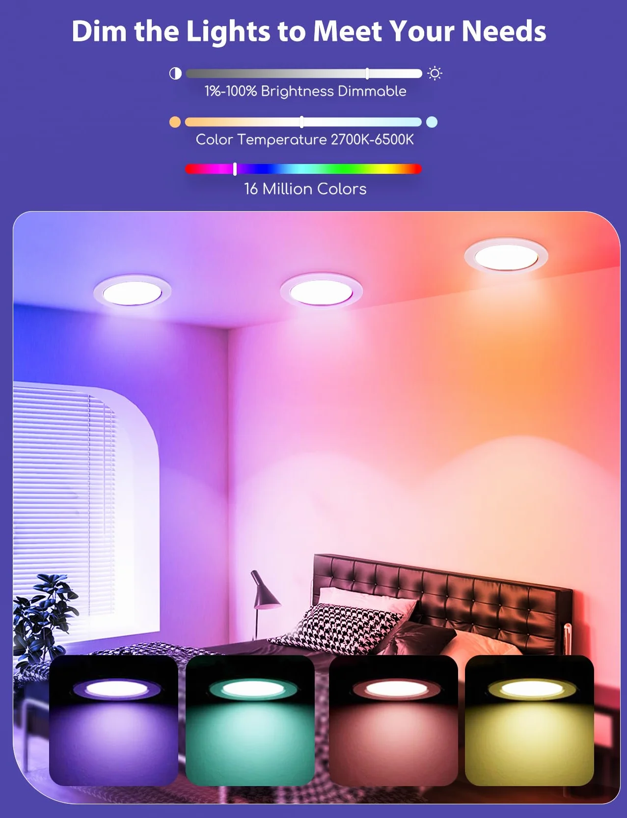 Aigostar - 15W Smart LED Downlight do wbudowania, Ø175mm x 26,5mm, reflektor LED Sterowanie APP WiFi, RGB i możliwość przyciemniania, 2700-6500K, kompatybilny z Alexa i Google, 2 szt