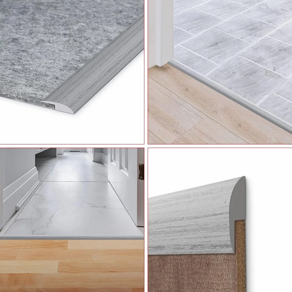 Flintronic Profil przejściowy samoprzylepny,3 m x 3,5 cm, listwa podłogowa z PVC, nie wymaga wiercenia,listwa maskująca do płytek, drewna, laminatu, regulacja wysokości 5 mm (szary usłojenie drewna)