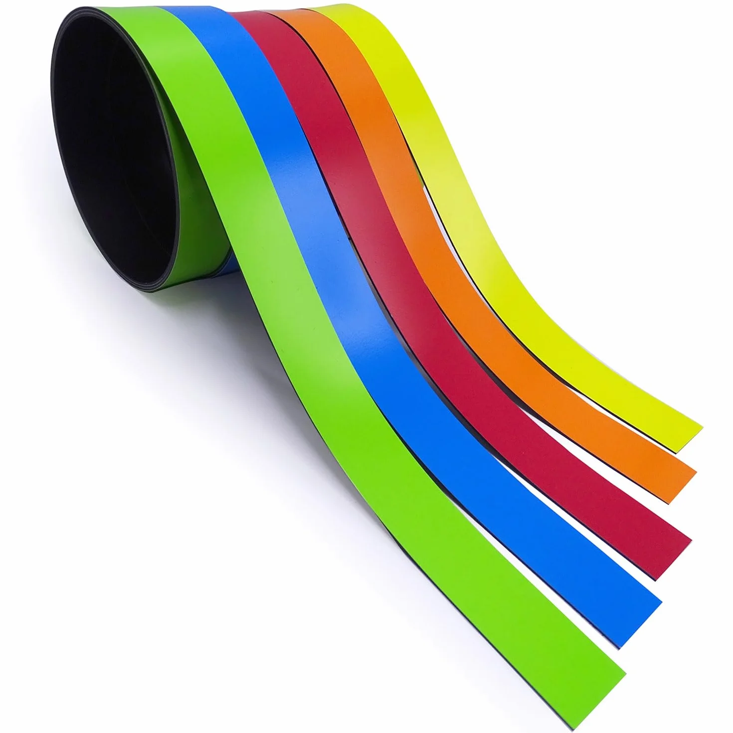 5 x paski magnetyczne posortowane pod względem koloru I ok. 1 cm x 1 m taśma magnetyczna do zaznaczania podziału na tablicach suchościeralnych, regałach magazynowych, kalendarzach, etykietach
