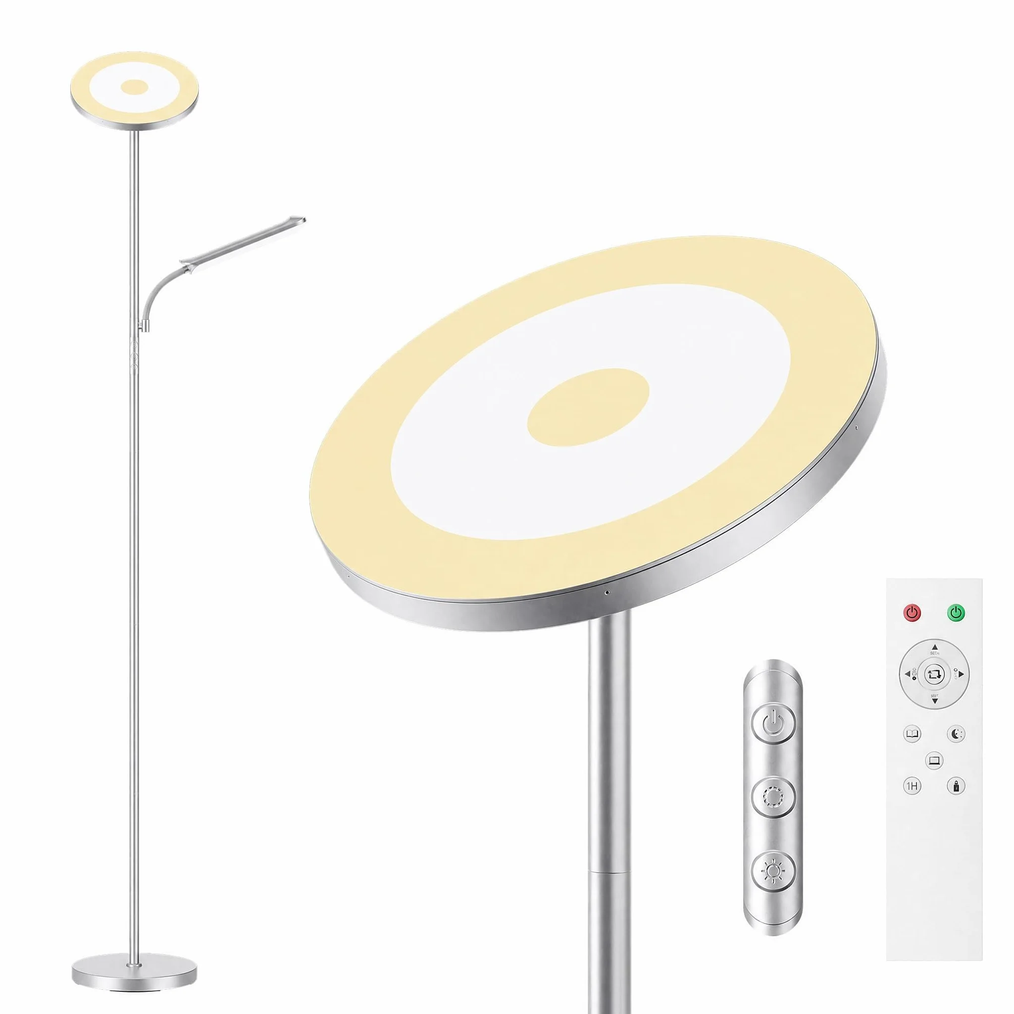 Lampa podłogowa LED z możliwością ściemniania, 42 W/4000 lm, lampa stojąca, salon z czytnikiem, lampa z 2700-6500 K. Bezstopniowa ściemnialność, pilot zdalnego sterowania i sterowanie dotykowe