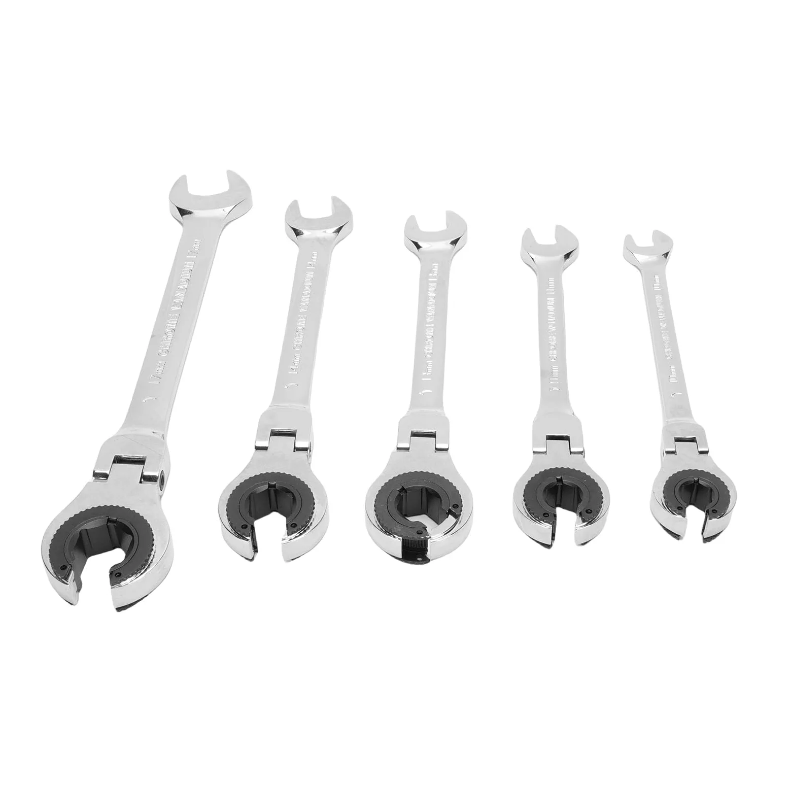 Generic 5 Szt. Dwustronnych Kluczy Zapadkowych z Elastyczną Głowicą, 10 11 13 14 17 mm Stal CR V 72 Zęby Regulowany Klucz Zapadkowy do Rur 180 Stopni