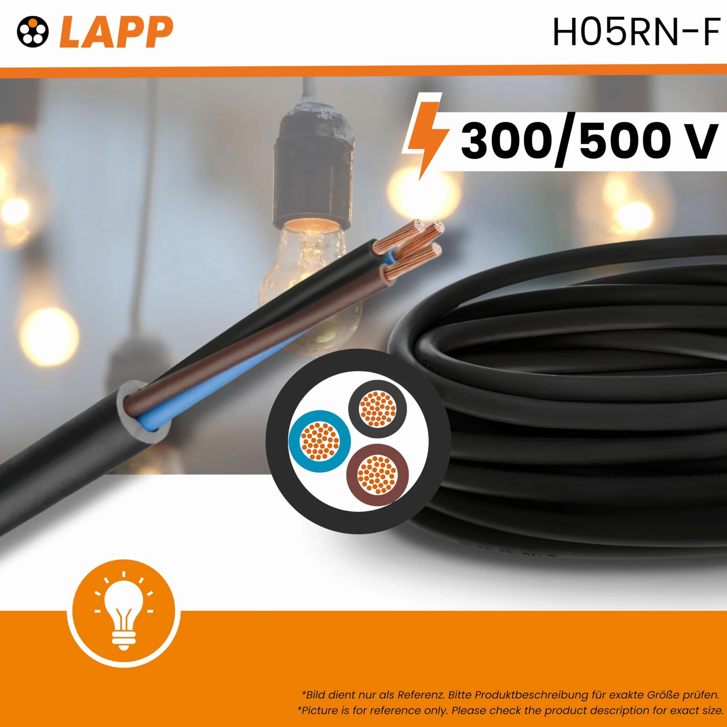 10 metrów Lapp 1600250 H05RN-F 2 x 0,75 mm² elastyczny przewód gumowy I odporny na promieniowanie UV I wytrzymały I cienki gumowy kabel bez przewodu ochronnego do urządzeń ręcznych i dekoracji