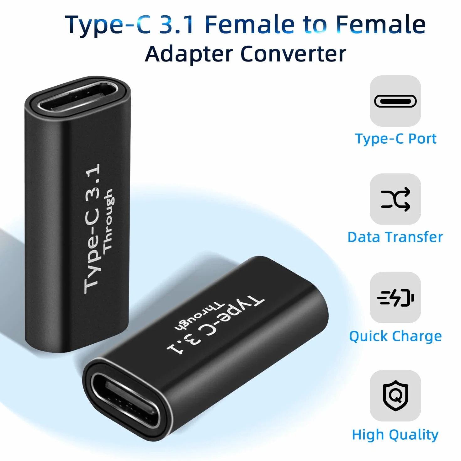 Adapter USB C żeński na żeński, 2 szt. USB C 3.1 Obsługa wideo i audio 4K Szybkie ładowanie i transfer danych 10 Gb/s, przedłużacz do przełączników, PS5, S21, laptopów, tabletów, telefonów