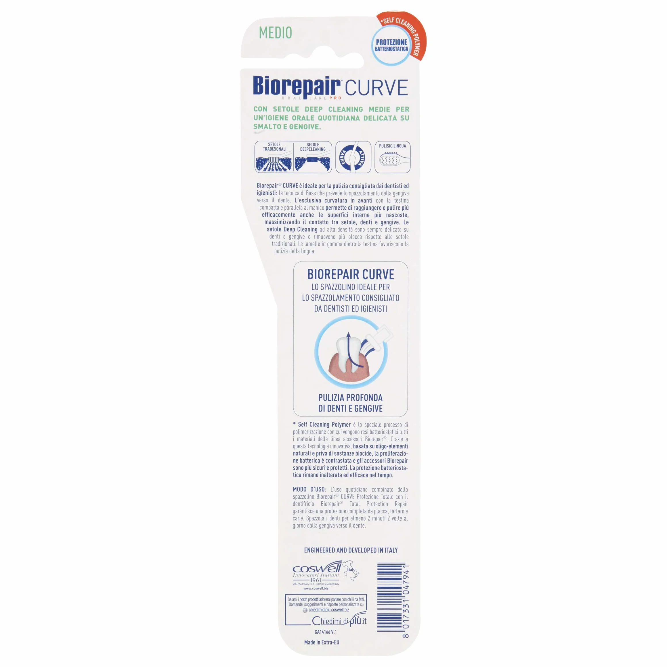 Biorepair , Szczoteczka do zębów Total Protection, antybakteryjna, testowana klinicznie, ze średnim włosiem, opatentowany zakrzywiony kształt, hamuje wzrost bakterii nawet o 90%, usuwa do 100% płytki nazębnej