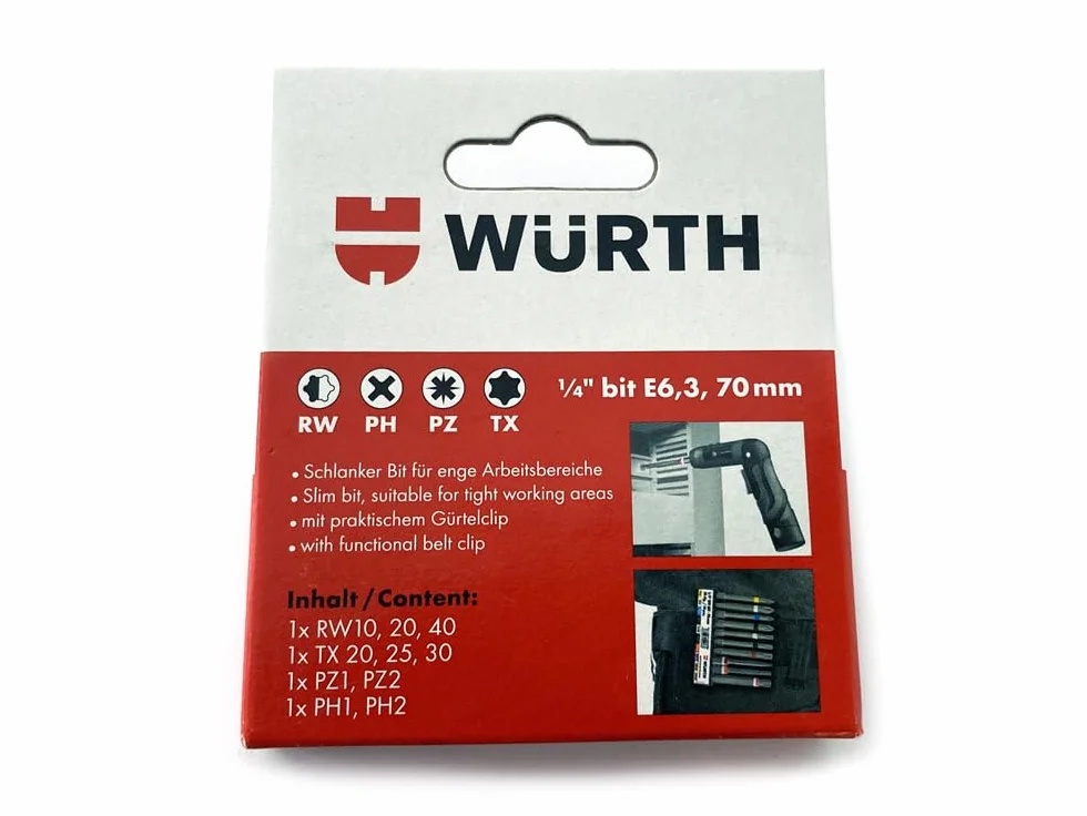 Wuerth Zestaw wierteł 1/4 cala z uchwytem na pasek 10-częściowy Długość 70 mm Nr poz. (0614250020)