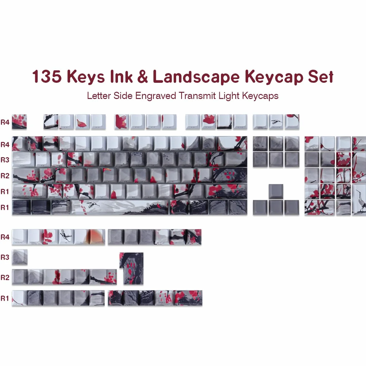 Nasadki klawiszy PBT 135 klawiszy zestaw z nadrukiem bocznym podwójny prześwit profil Cherry do klawiatur mechanicznych Cherry MX