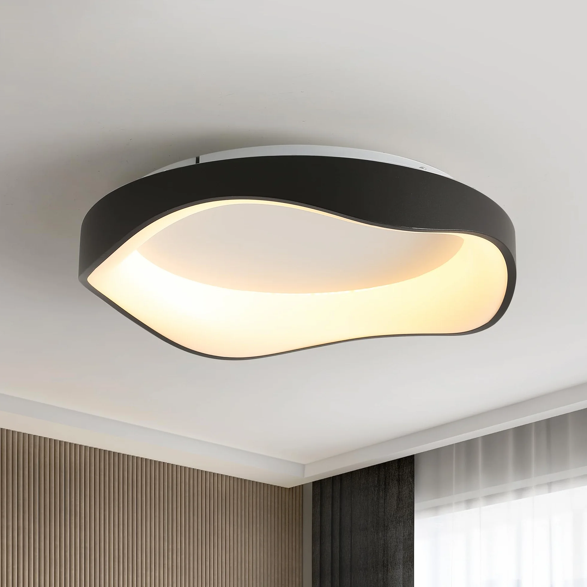 Nowoczesna lampa sufitowa LED, czarna lampa sufitowa ściemnialna Minimalistyczna z pilotem zdalnego sterowania, 50 cm, 3000K-6500K, lampa sufitowa LED do salonu, sypialni, kuchni, przedpokoju