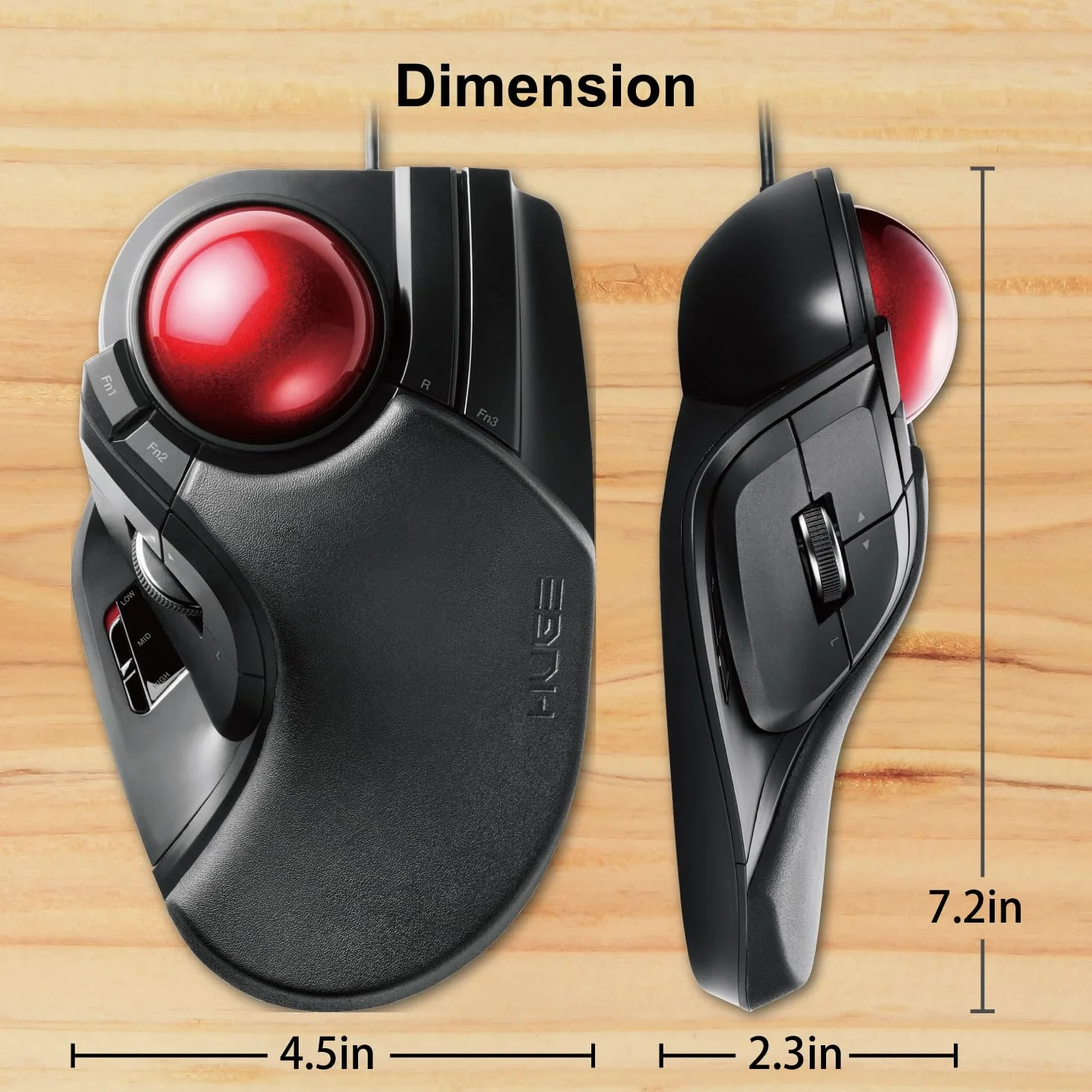 ELECOM przewodowa, obsługiwana palcem, duża mysz Trackball z 8 przyciskami i płynnym śledzeniem, precyzyjny optyczny czujnik do gier, dołączona podpórka pod nadgarstki (M-HT1URBK)