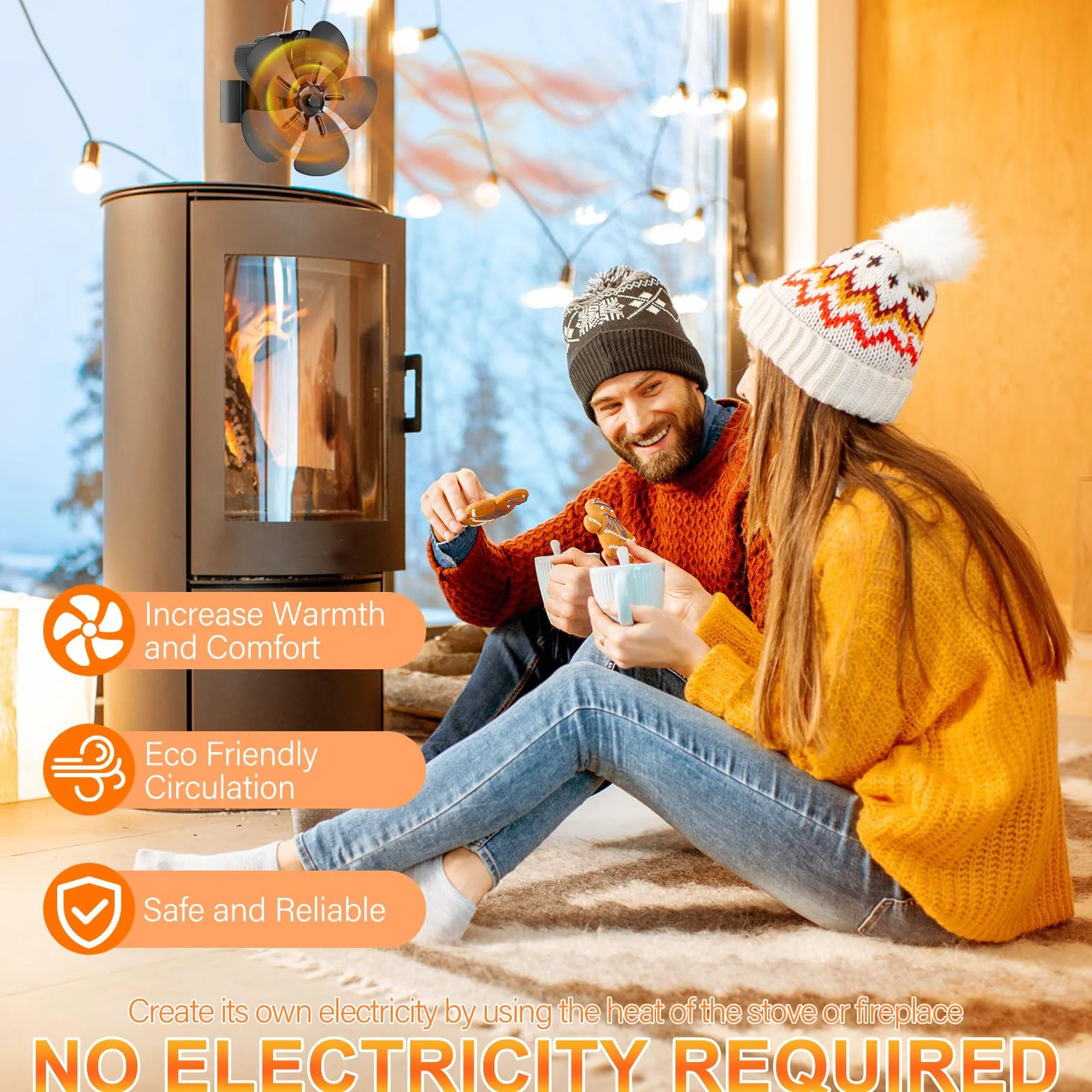 Magnetyczny wentylator kominkowy, 5 łopatek, wentylator kominkowy z pierścieniem zapasowym, akcesoria kominkowe, piece kominkowe, piece kominkowe, zasilany ciepłem bez prądu, przyjazny dla