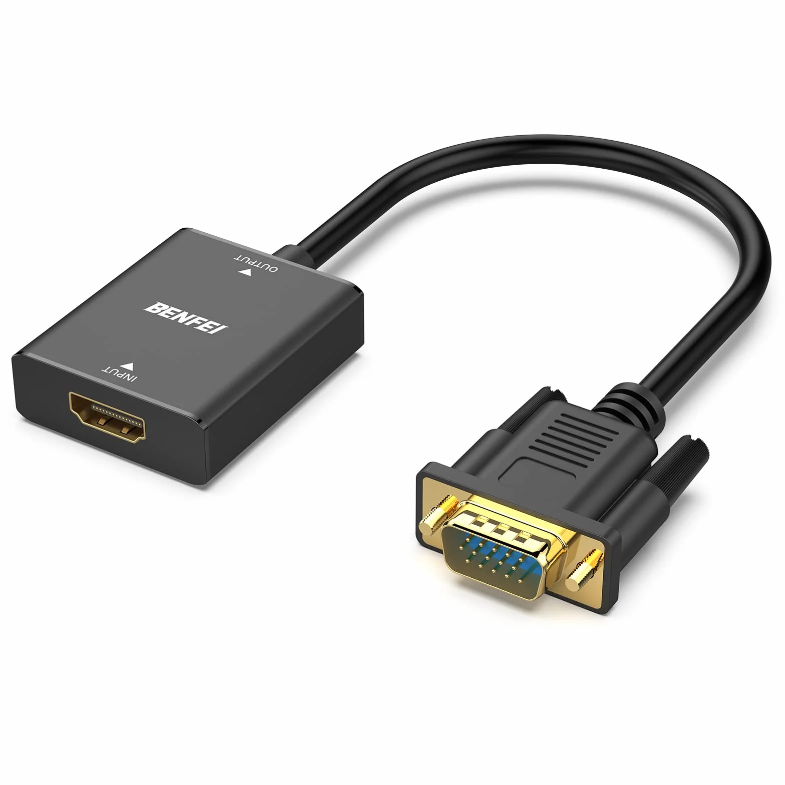 BENFEI Adapter HDMI na VGA, żeńskie wejście HDMI na męski adapter wyjścia VGA z gniazdem audio 3,5 mm, kompatybilny z TV Stick, komputerem, laptopem, monitorem, projektorem, Raspberry Pi, Roku, Xbox i