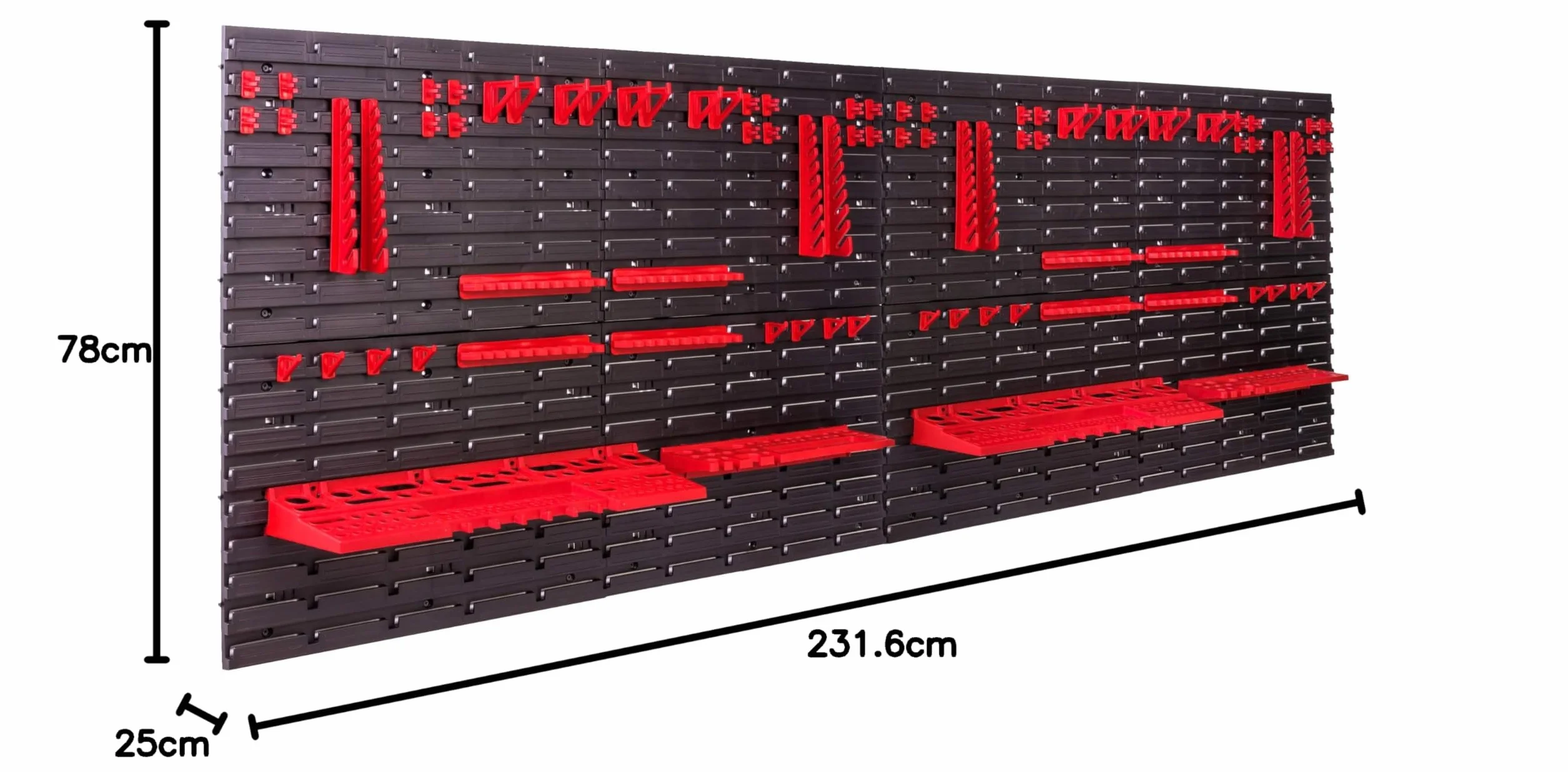 System przechowywania, regał ścienny 230 x 78 cm, uchwyty narzędziowe, regał do przechowywania, bardzo mocne płyty ścienne, możliwość rozbudowy, regał warsztatowy, magazynowy