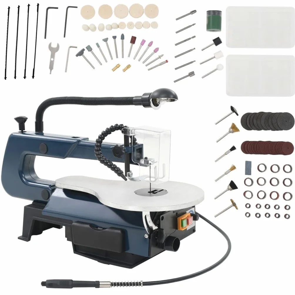 108-częściowy zestaw pił do wycinania 125 W z aluminiowym stołem roboczym 252 mm, zmienna 550 1600 obr./min i elastycznym trzonkiem 1650 4800 obr./min, do modelarstwa, prac drewnianych