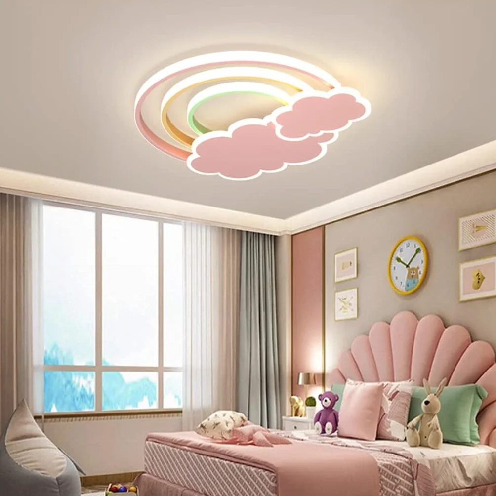 Lampa LED do pokoju dziecięcego nowoczesny design tęczy chmura ściemnialne lampy sufitowe 3000K-6500K Akrylowy żyrandol sufitowy chłopiec dziewczyna sypialnia salon oświetlenie sufitowe, różowy