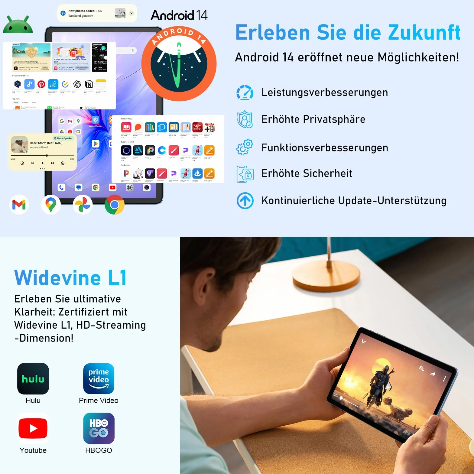 Blackview Tablet z systemem Android 15 Tab 60 WiFi 10 cali, tablet PC, 12 GB RAM + 128 GB ROM/2 TF, WiFi 6 Widevine L1, tryb PC 5100 mAh, tablet do gier, podwójny aparat 8 MP+5 MP/WPS Suite/HD IPS