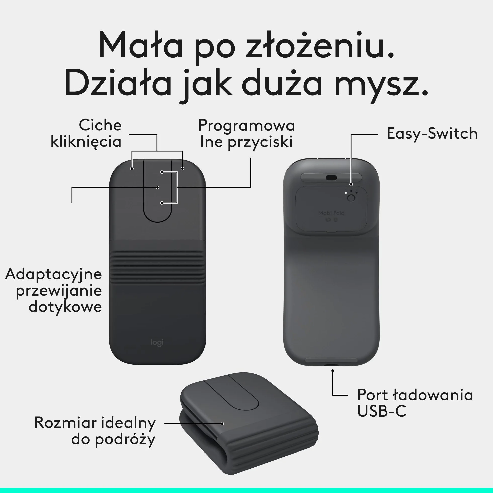 Logitech Mobi Fold przenośna mysz Bluetooth 4K DPI czarna