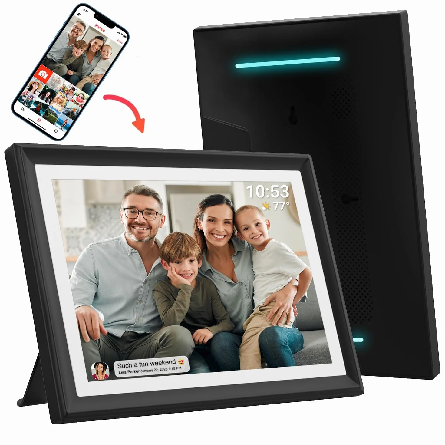 Cyfrowa ramka na zdjęcia – ekran Full IPS 10,1 cala, elektroniczna ramka na zdjęcia, WiFi Frameo z oświetleniem nastrojowym, Boże Narodzenie!