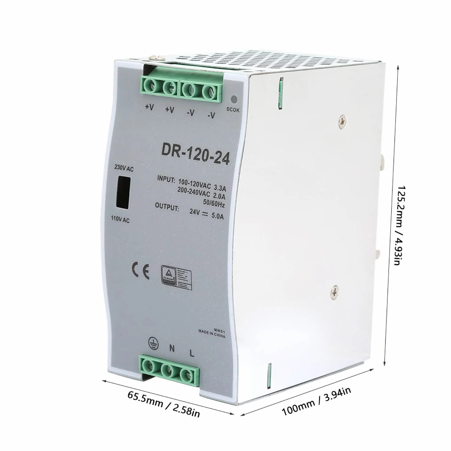 100~240 V 24 V 5 A 35 mm DIN-szynowy zasilacz impulsowy wydajna szyna AC/DC przemysłowa DIN, 120 W, źródło prądu modulacja szerokości impulsów dla przemysłu