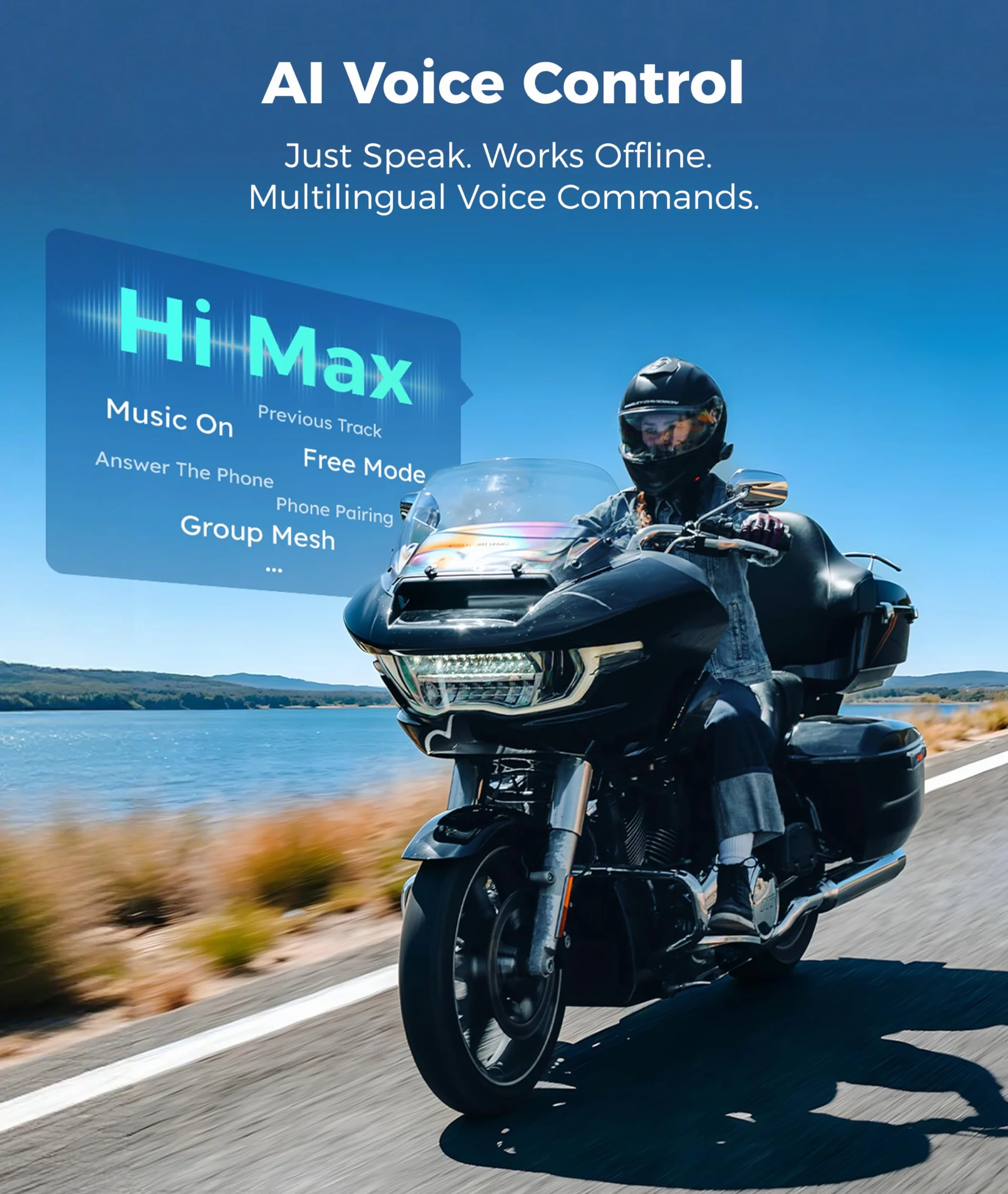 ASMAX F1s Motocyklowy zestaw słuchawkowy Bluetooth z inteligentnym sterowaniem głosowym, system komunikacji kaskowej siatkowej, podwójny chip, ENC