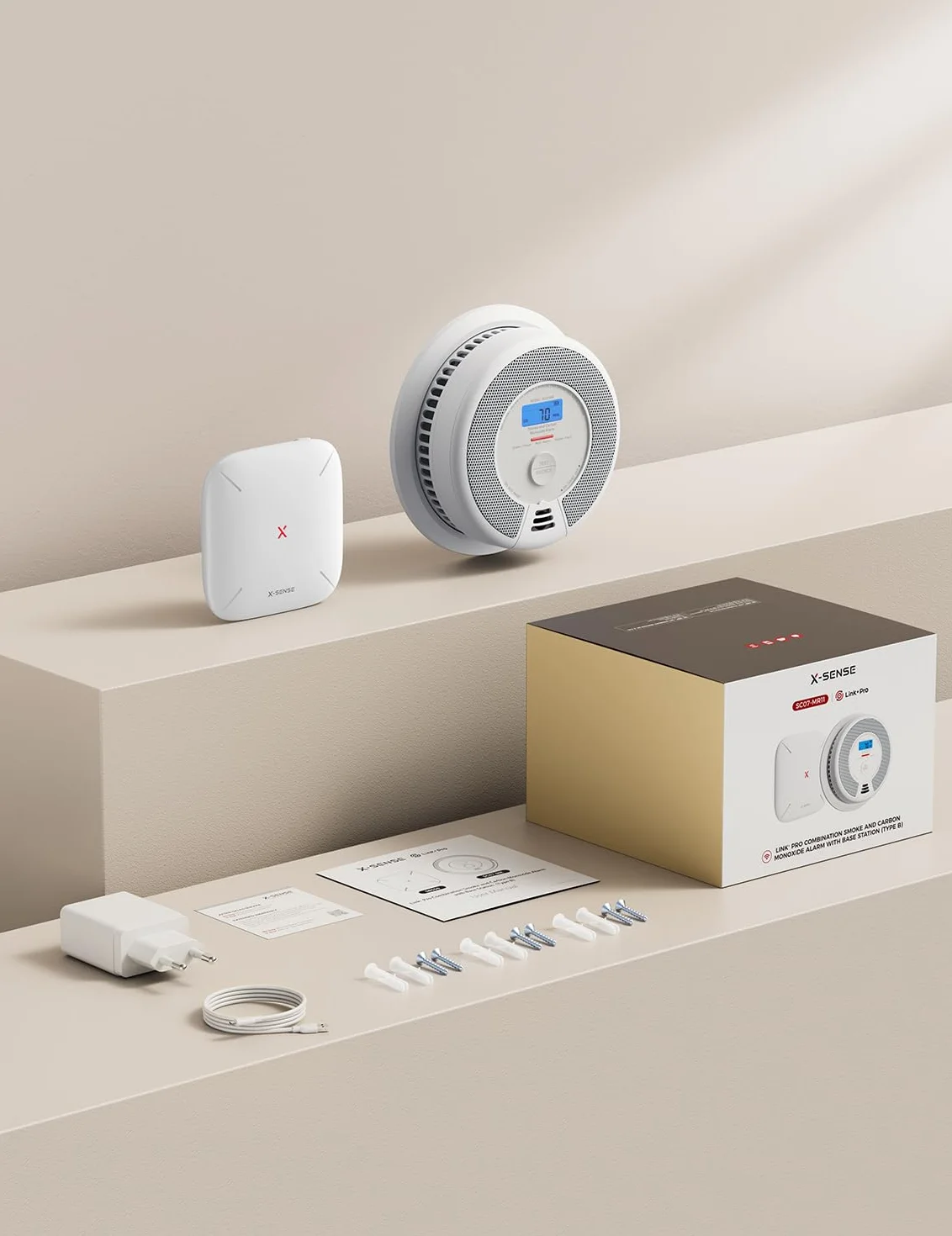 X-Sense SC07-MR czujnik dymu i tlenku węgla, inteligentny czujnik tlenku węgla, z aplikacją X-Sense Home Security, 1 detektor spalin i detektor tlenku węgla z 1 stacją bazową SBS50, SC07-MR11