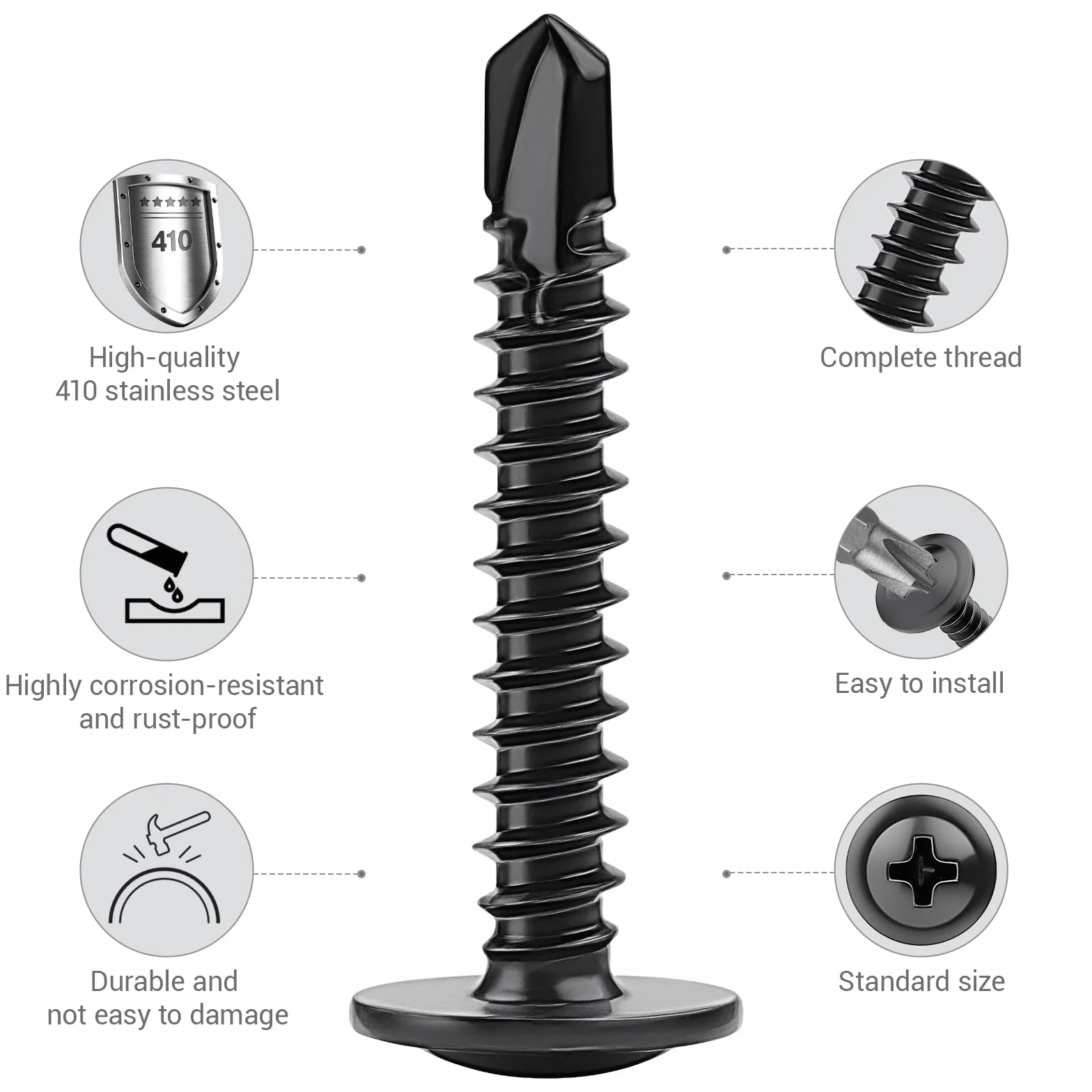 80 sztuk 410 wkrętów do blachy, 4,2 x 50 mm, wkręty samogwintujące, stal nierdzewna, wkręty krzyżowe, czarne