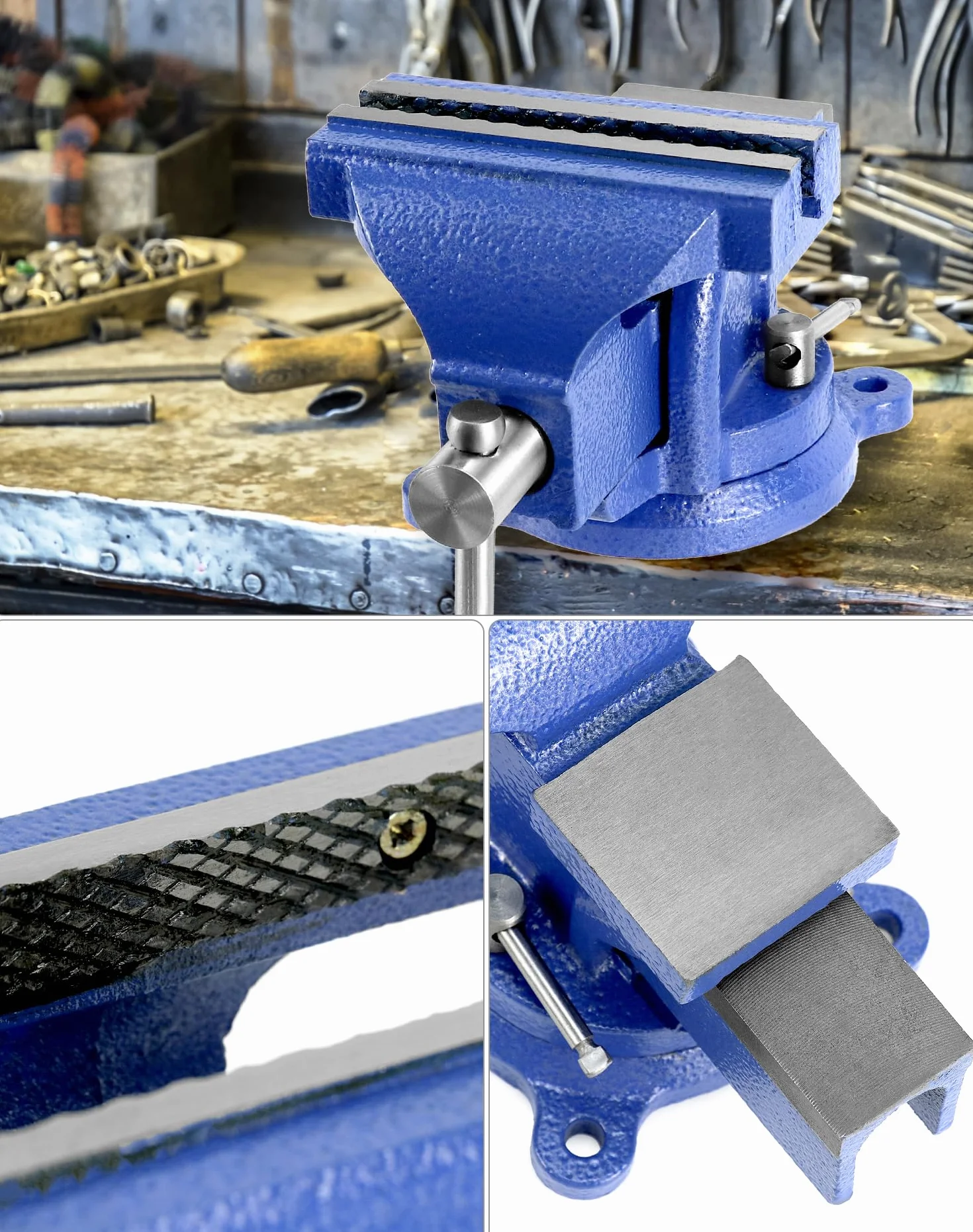 QWORK® Imadło warsztatowe wykonane z żeliwa - szerokość szczęk 125mm - zakres mocowania 110mm - obracane o 360° - z kowadełkiem - 5,3 kg