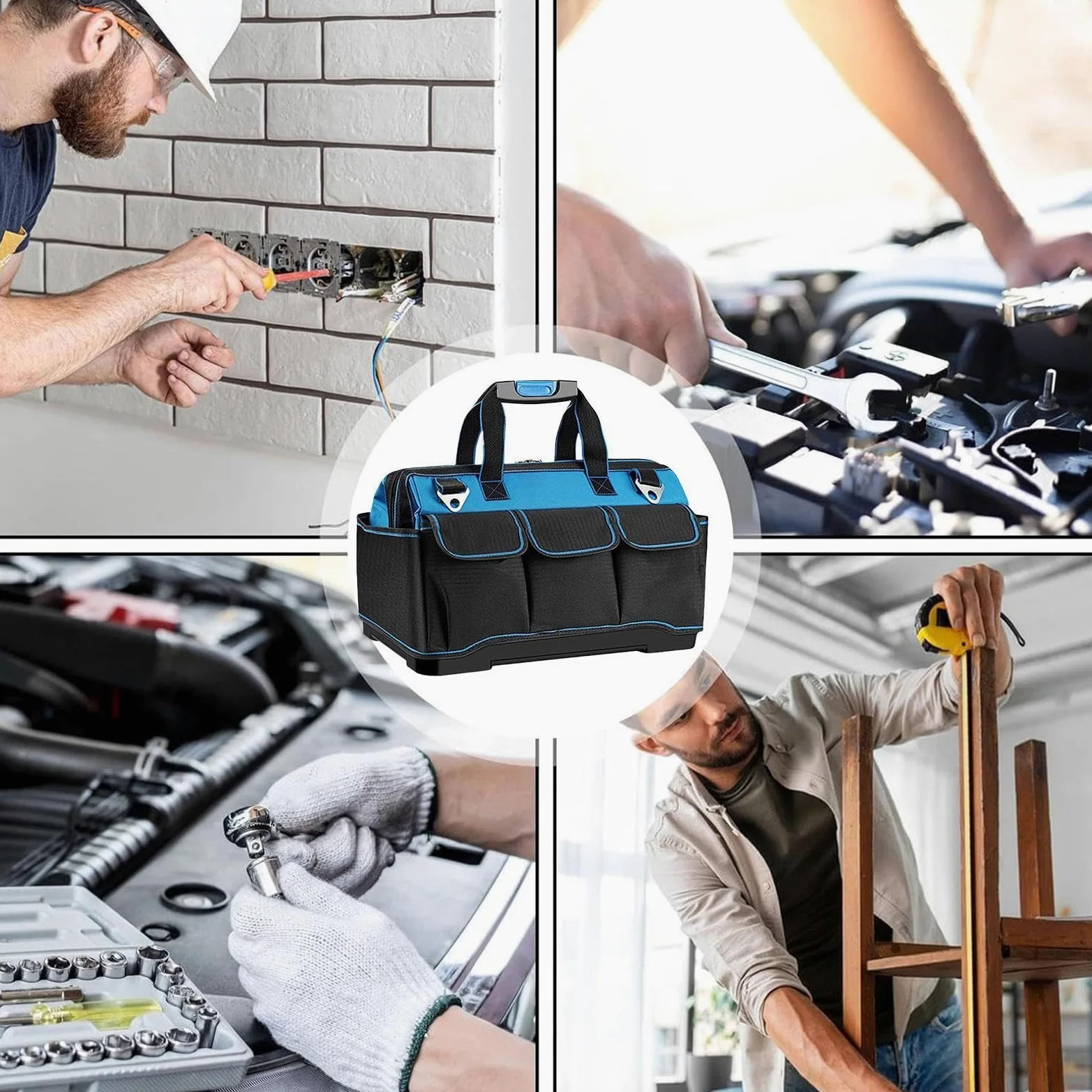 Torba Do Elektronarzędzi Męski Wielokieszeniowy Z Ergonomicznym Uchwytem | Torba Narzędziowa Typu Tote Ze Sztywnym Dnem Do Naprawy Aut, Na Budowie, W Warsztacie, Dla Elektryka I Mechanika, Na Zewn