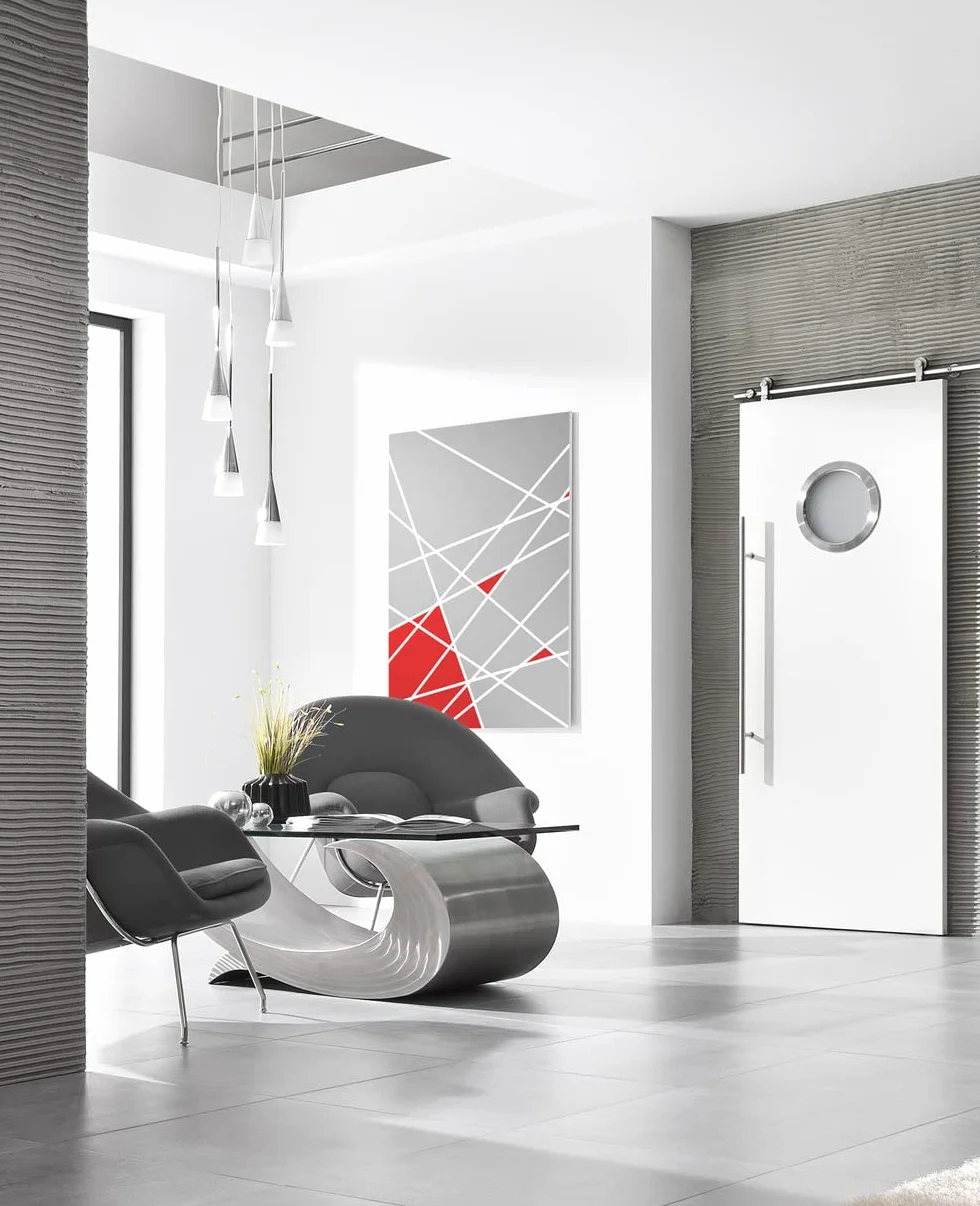 MLS B6000 Bulaj do Drzwi, z Wytrzymałego Aluminium, Bezpieczne Szkło VSG, Odpowiedni do Drzwi o Grubości 40 mm, Widoczne Śruby Montażowe, Średnica 300 mm, Szkło Matowe, Srebrny