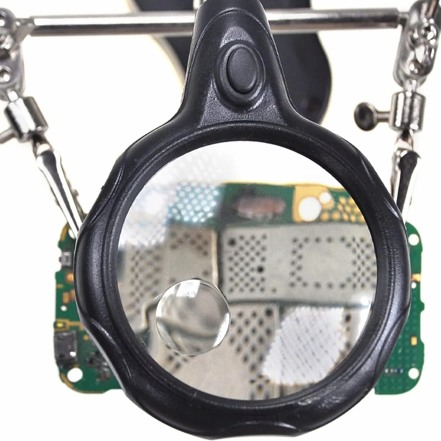 Trzecia ręka z lupą TE-801 - Powiększenie 3,5x/12x, LED x2 | Podstawa 10 x 6 cm, wysokość 26 cm, uchwyt na lutownicę, do lutowania, elektroniki, akcesoria warsztatowe