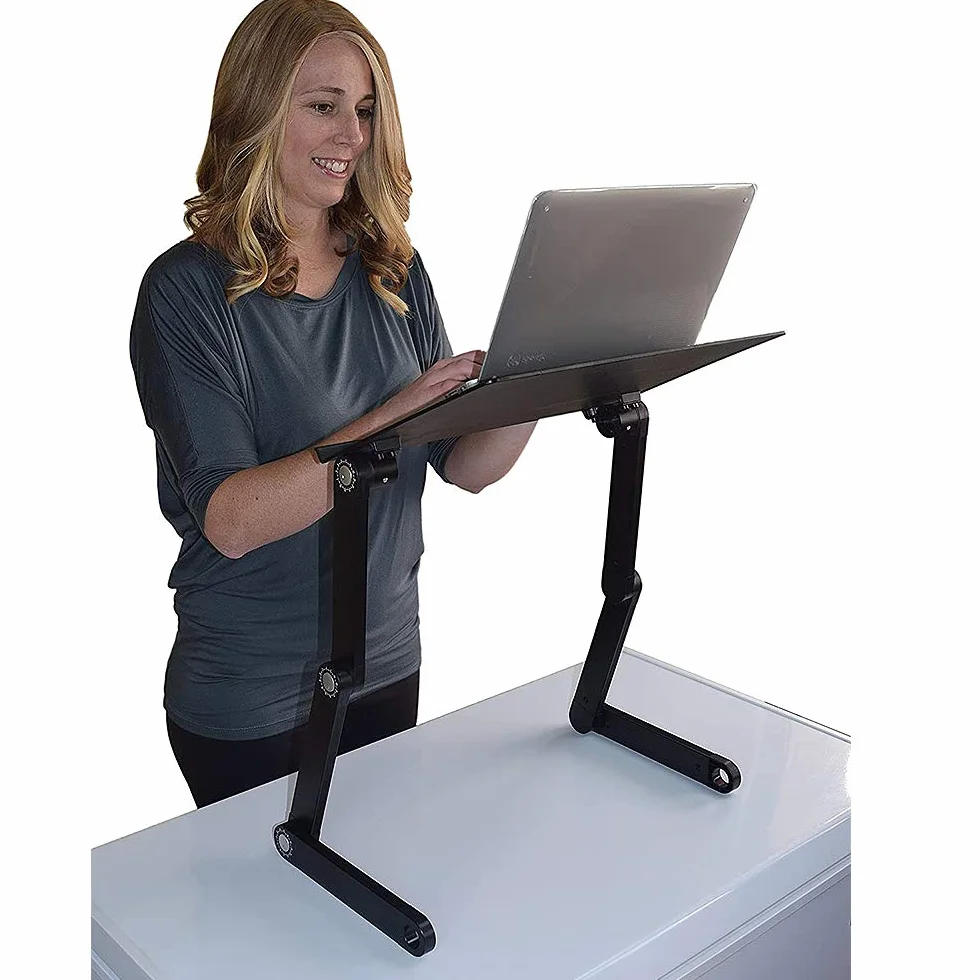 Stojak na komputer Składany stolik na łóżko Tablet Przenośny stół do czytania Mównica do łóżka Sofa Fotel (czarny, metal+PP, 42 × 26 cm 18 × 16 cm × (5-50) cm)