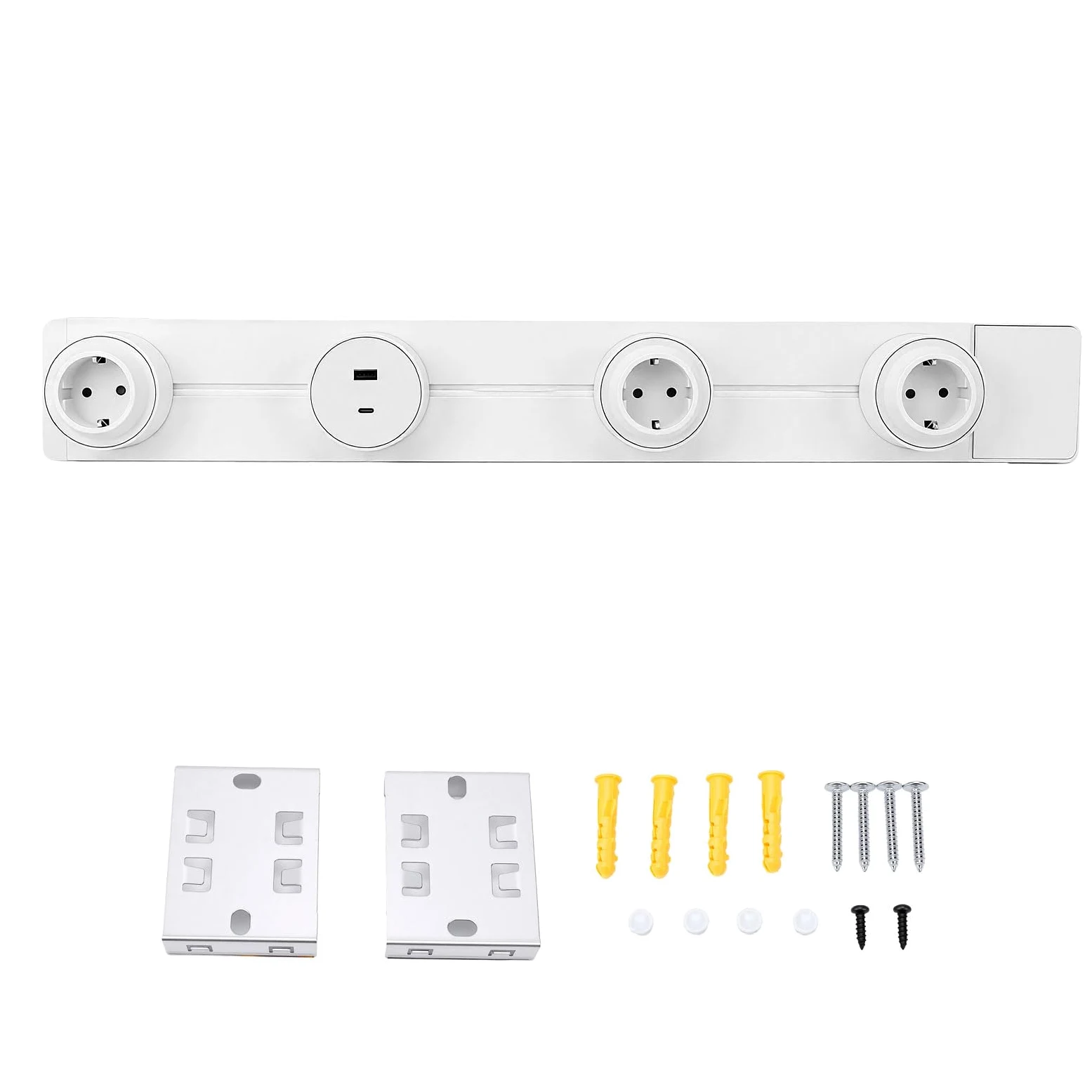 SEAFRONT Gniazdo Szynowe 60 Cm 10 W, Gniazdko Elektryczne, Białe | Listwa zasilająca do montażu na ścianie, gniazdo z 2 bolcami, porty USB A USB C, komputer trudnopalny, domowe urządzenia