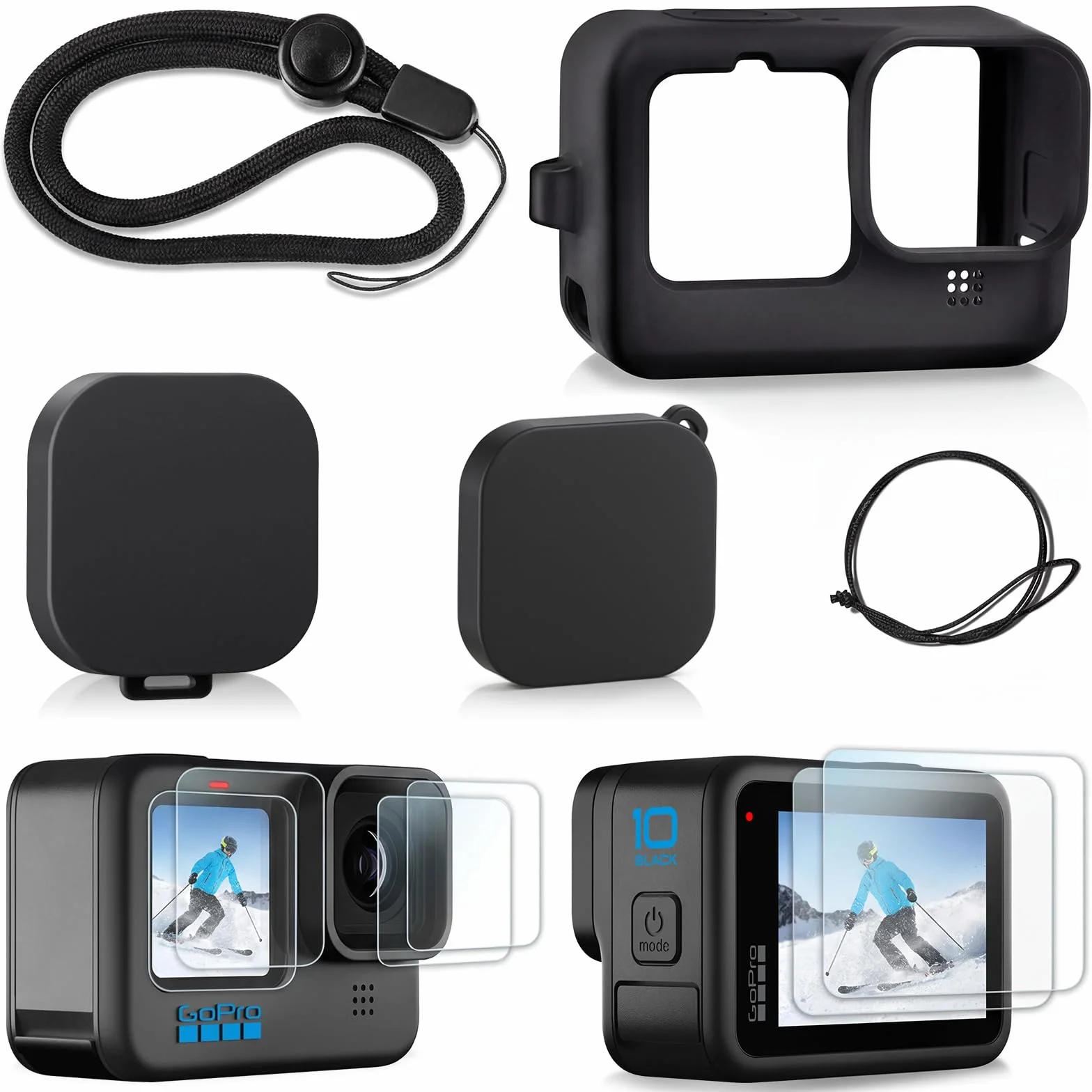 REDTRON Silikonowy futerał i zestaw ochronny na ekran do GoPro Hero 12 11 10 9, 6x szkło hartowane, 2x osłona obiektywu