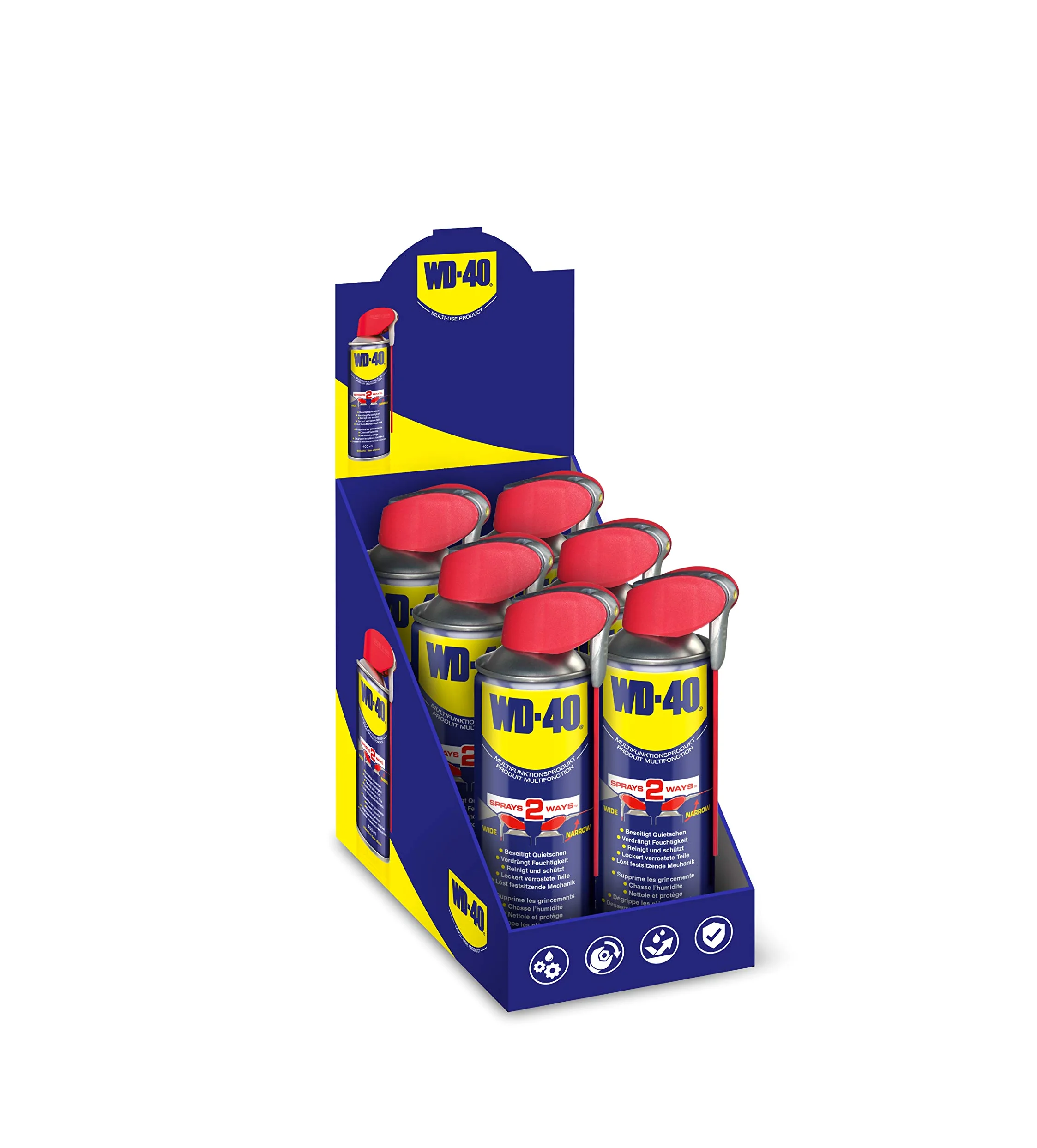 WD-40 Wielofunkcyjny produkt Smart Straw 6 x 400 ml – precyzyjne zastosowanie ze składaną rurką natryskową, usuwa zablokowane mechanizmy i rdzę, eliminuje piszczenie, wypiera wilgoć, chroni i czyści