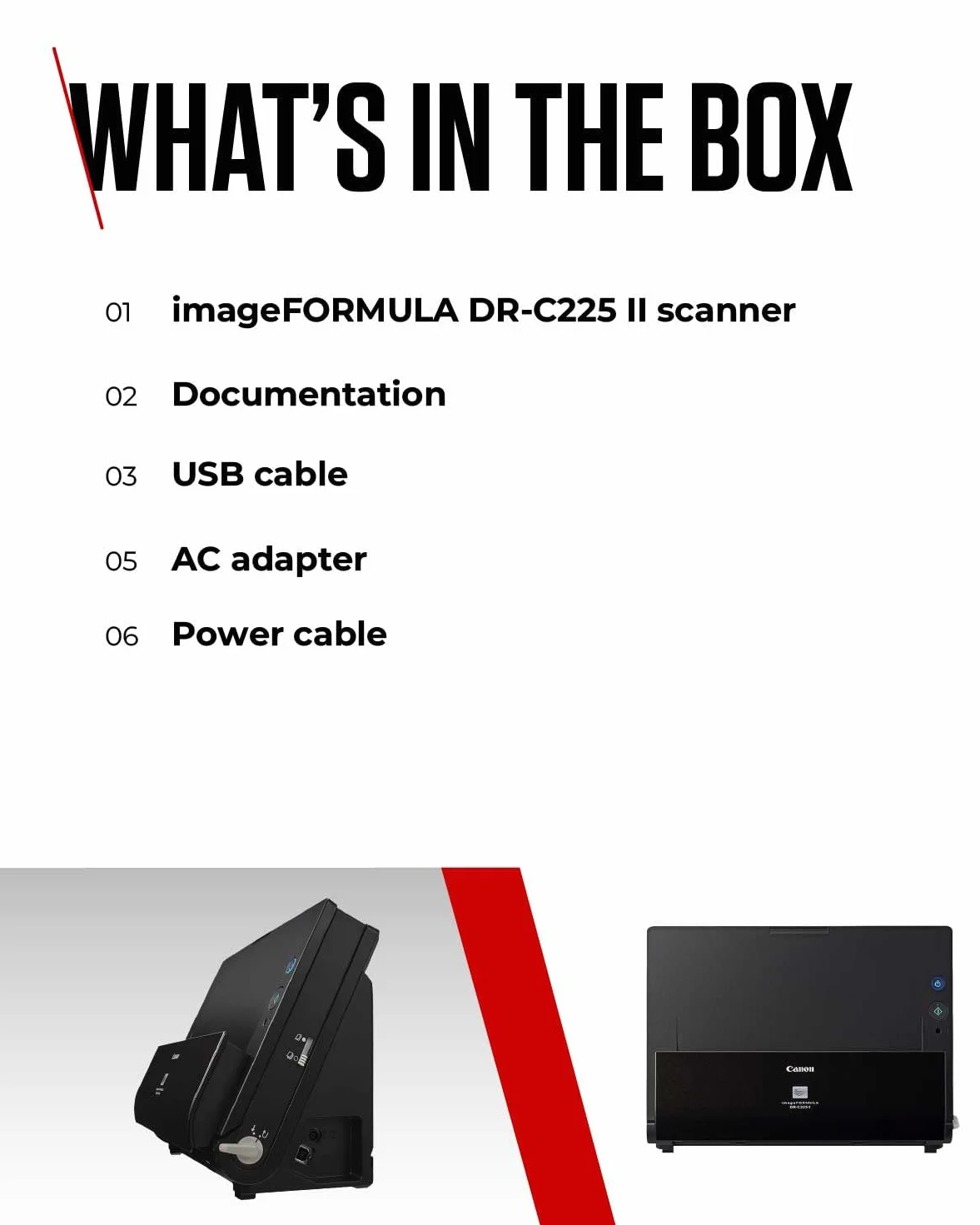 Canon imageFORMULA DR-C225 II skaner dokumentów duplex podajnik kolor 600 dpi 25 stron/min PDF OCR kompaktowy czarny