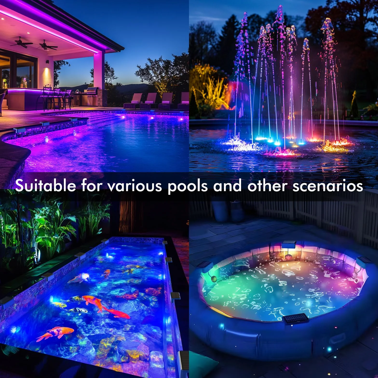 Quntis Solar Pool Light Set of 2, Solar Pool LED z pilotem zdalnego sterowania, wodoodporna lampa basenowa IP68 [Wielokolorowa i ciepła biel] do basenu, SPA, akwarium, ogrodu, fontanny, imprezy