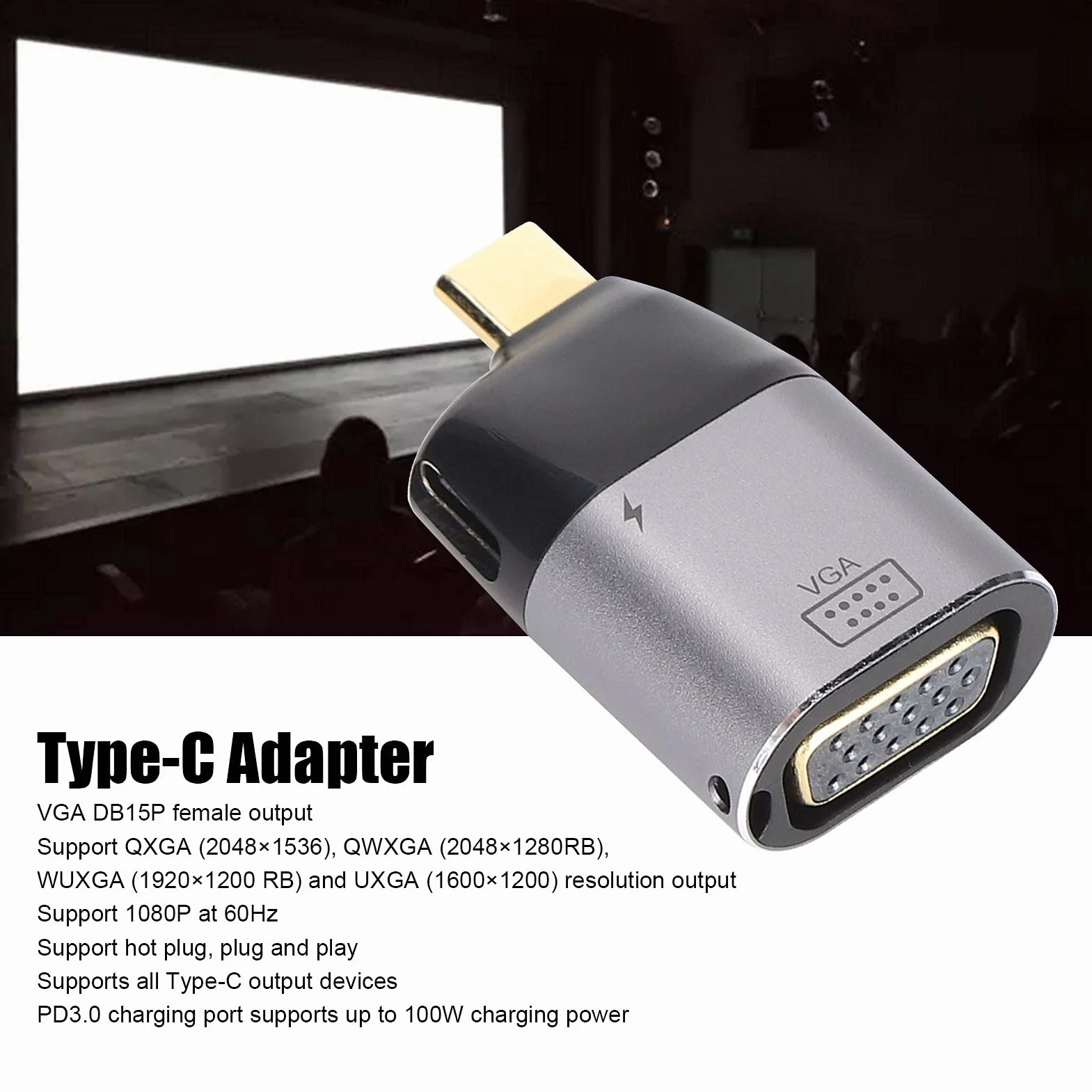 Shanrya Adapter USB C na VGA, przejściówka USB-C VGA kompatybilna z Windows Android OS X