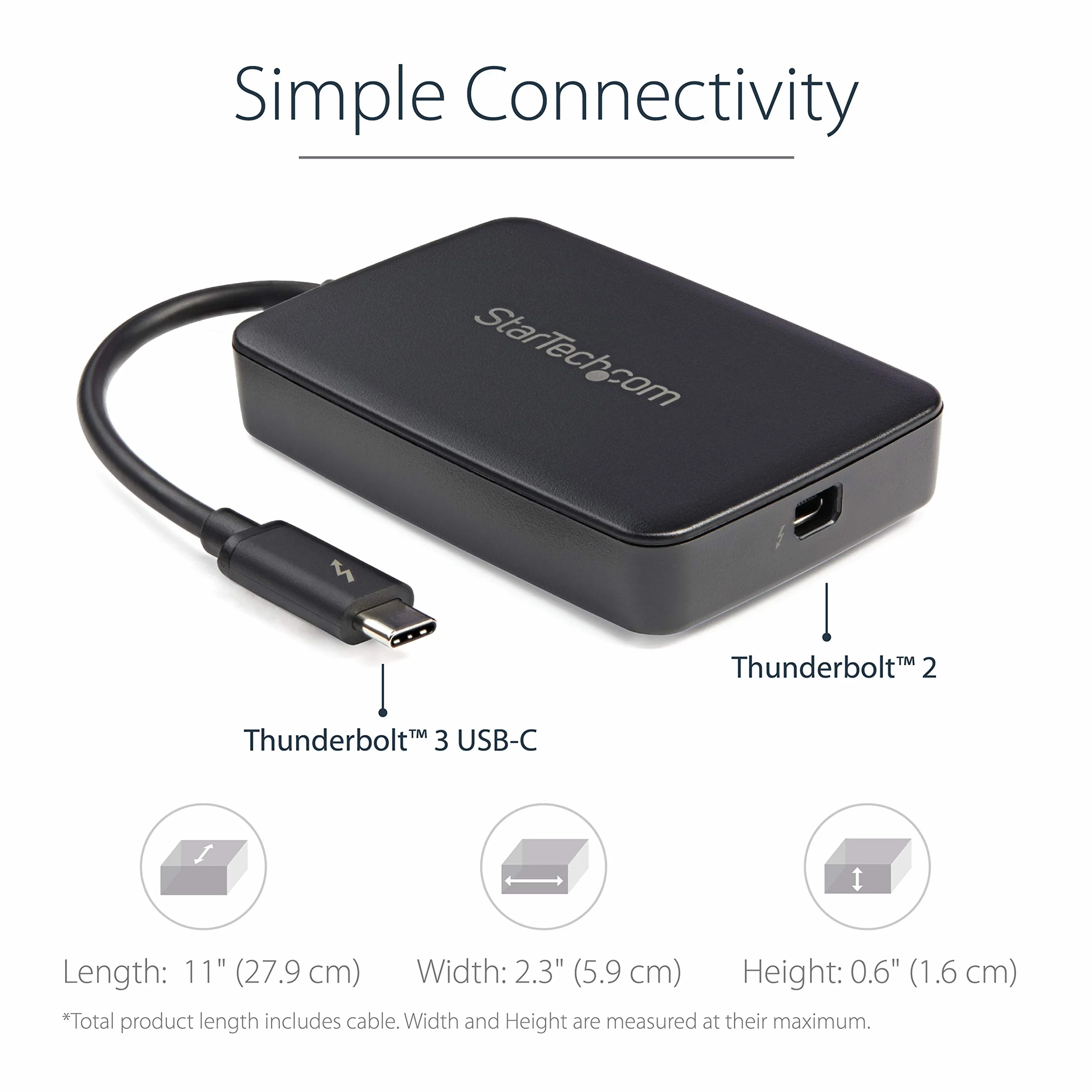 StarTech.com Thunderbolt 3 na Thunderbolt 2 adapter (nieodwracalny) - laptop TB3 na TB2 (20 Gbit/s) lub TB1 (10 Gbit/s) ekrany/urządzenia - czarny - Windows/Mac (TBT3TBTADAP)