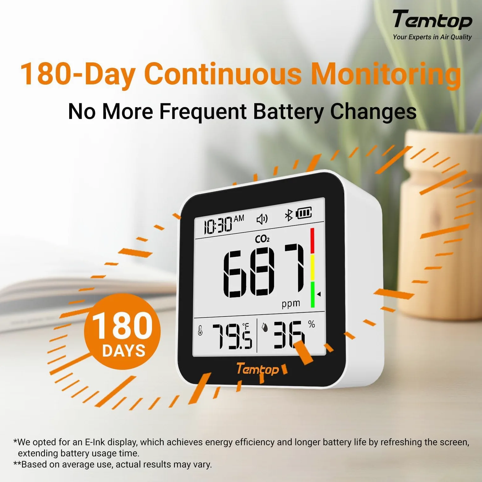 Temtop Monitor CO2 Bluetooth Wykrywacz Dwutlenku Węgla, 3-w-1 Monitor Jakości Powietrza Miernik CO2 Temperatura Wilgotność Przenośny do Podróży Domu Pokoju Uprawowego