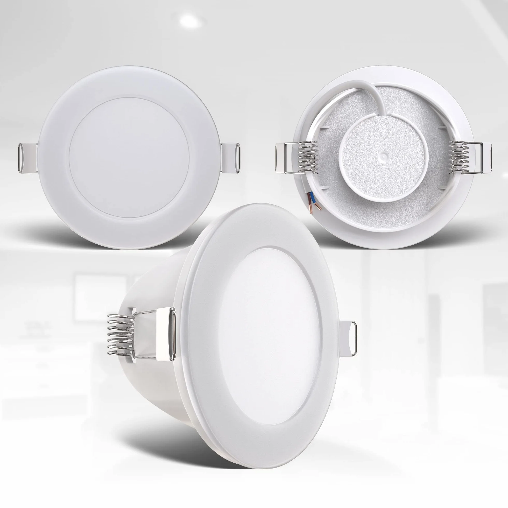 B.K.Licht I zestaw 5 łazienkowych opraw wpuszczanych LED biały I IP65 wodoodporny I ultra płaski 30 mm I Ø68 mm nawiercony otwór I Ø86 mm I biały I 5 tablic LED 3W I 5x 350 lumenów I barwa światła biała neutralna I Reflektory łazienkowe wpuszczane