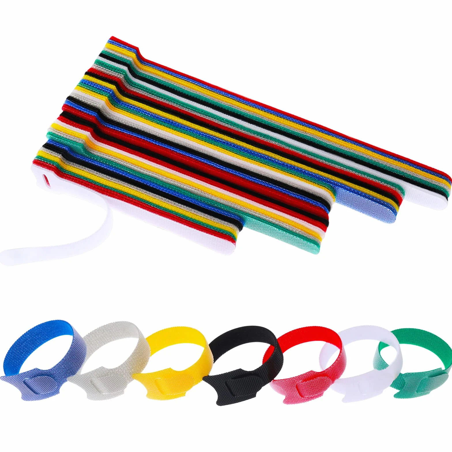 70 szt. opasek kablowych do wielokrotnego użytku, nylonowe paski na haczyki i pętelki, opaski na kable 10,5 cm, 7 kolorów, regulowane paski kablowe, organizer na przewody na biurko, zarządzanie