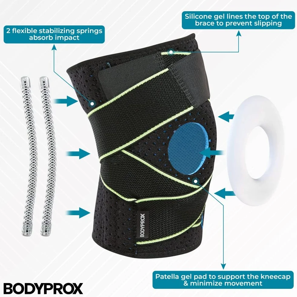 Bodyprox Bandaż na kolano ze stabilizatorami bocznymi i żelowymi podkładkami na rzepkę, przeciw artrozie (L)