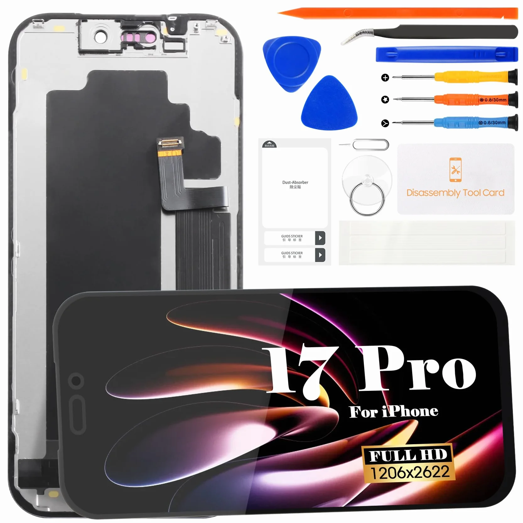 iPhone 17 Pro ekran LCD zamiennik czarny 6,7-calowy wyświetlacz COF Digitizer rama montaż 3D Touch Face ID True Tone HD+ zestaw naprawczy