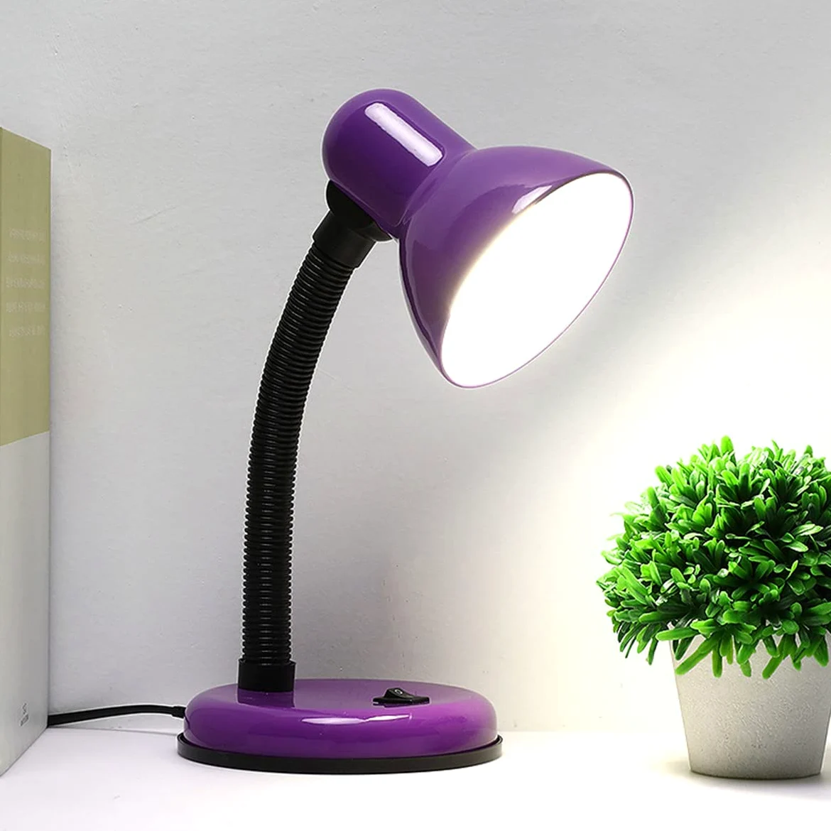 Lampa biurkowa LED, lampka do czytania, dbająca o oczy lampa stołowa z wszechstronną elastyczną szyją do domu, biura, sypialni, czytania, pracy, nauki (fioletowa)