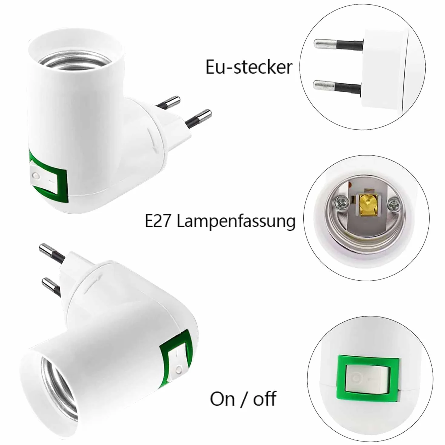 4 gniazda E27 z przełącznikiem, gniazdo budowlane AC 220 V, gniazdo elektryczne do adaptera E27 Lampa ścienna do montażu na ścianie żarówki LED (biały)