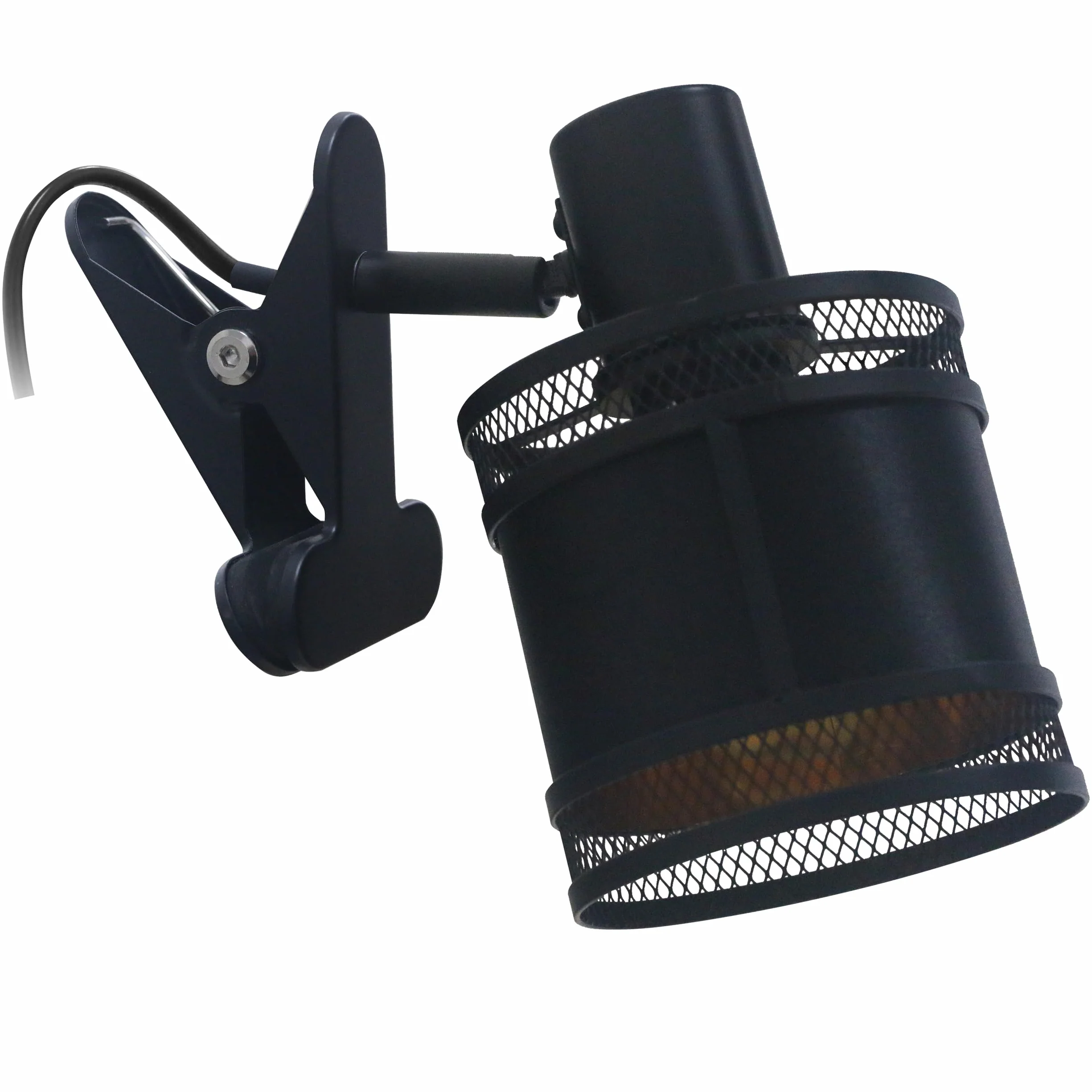 REV Lampa zaciskowa w modnym stylu vintage z oprawką E14 w kolorze czarnym – lampka do czytania łóżko IP20 wychylna z obiciem materiałowym abażur – lampa zaciskowa do ramy łóżka z przyłączem wtykowym