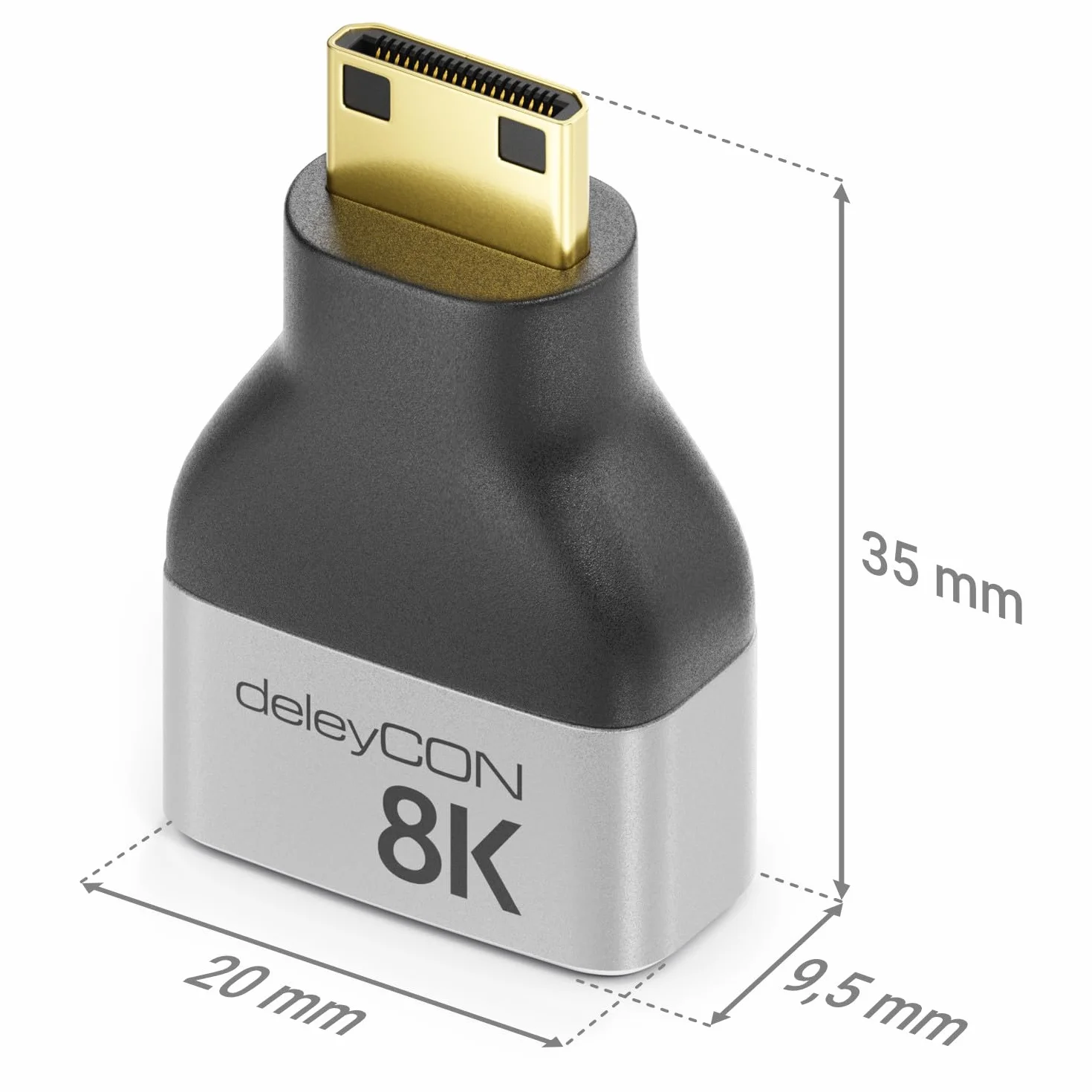 deleyCON Adapter Mini HDMI 8K@60Hz 4K@120Hz UHD Aluminium HDMI 2.1 48 Gb/s Szary Czarny