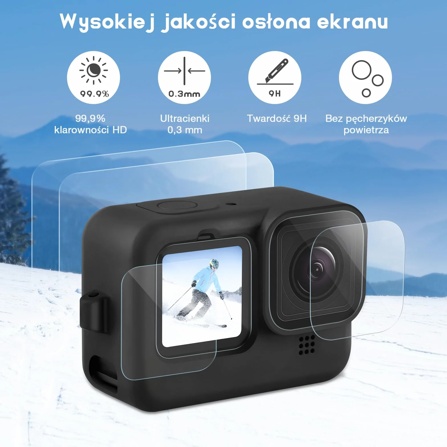 REDTRON Silikonowy futerał i zestaw ochronny na ekran do GoPro Hero 12 11 10 9, 6x szkło hartowane, 2x osłona obiektywu
