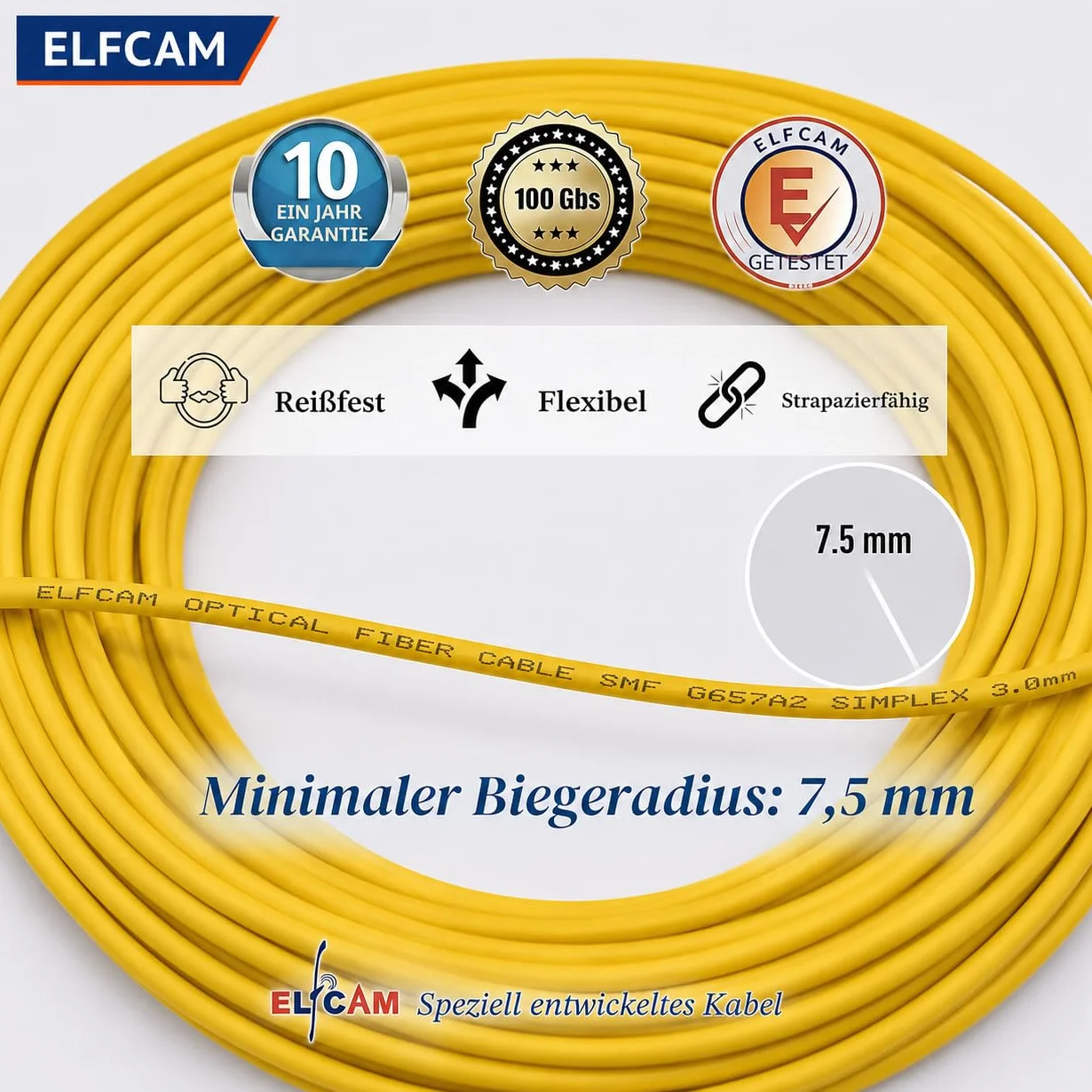 Elfcam 3m Kabel światłowodowy SC/APC do SC/APC dla Orange Livebox SFR La Box Fibre Bouygues Telecom Bbox Mobistar