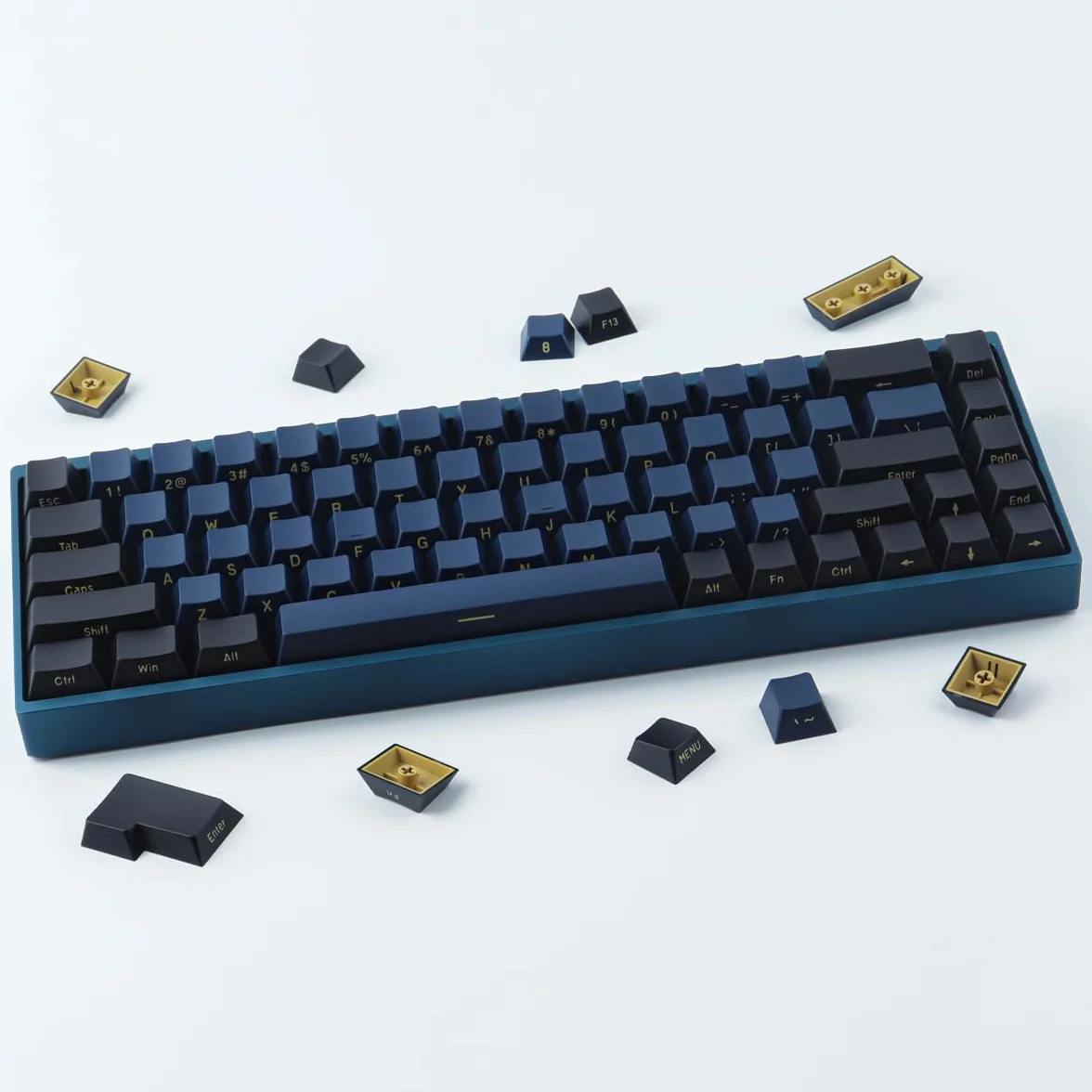 Hyekic Double Shot Keycaps 147 klawiszy Cherry Profile Blue Samurai Letter Side Grawerowane klawisze do ANSI i ISO Layout Cherry MX klawiatura mechaniczna
